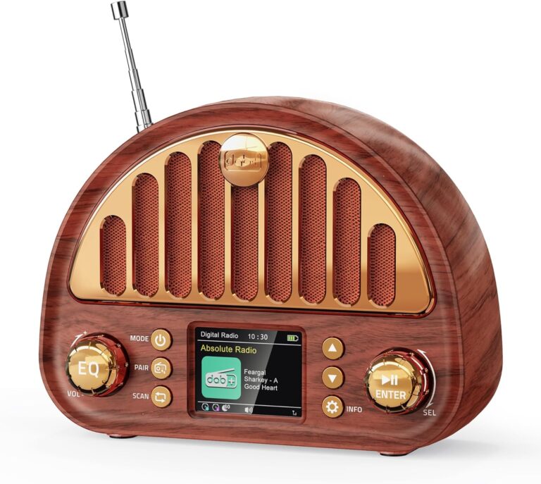 Mesqool Tragbares DAB+/UKW-Radio, Retro-Radio mit Bluetooth 5.0, Nostalgie-Radio klein mit 3000 mAh Akku und Farbdisplay, EQ-Soundeffekt, 80 Voreinstellungen, TF/AUX-Anschluss, Doppelwecker