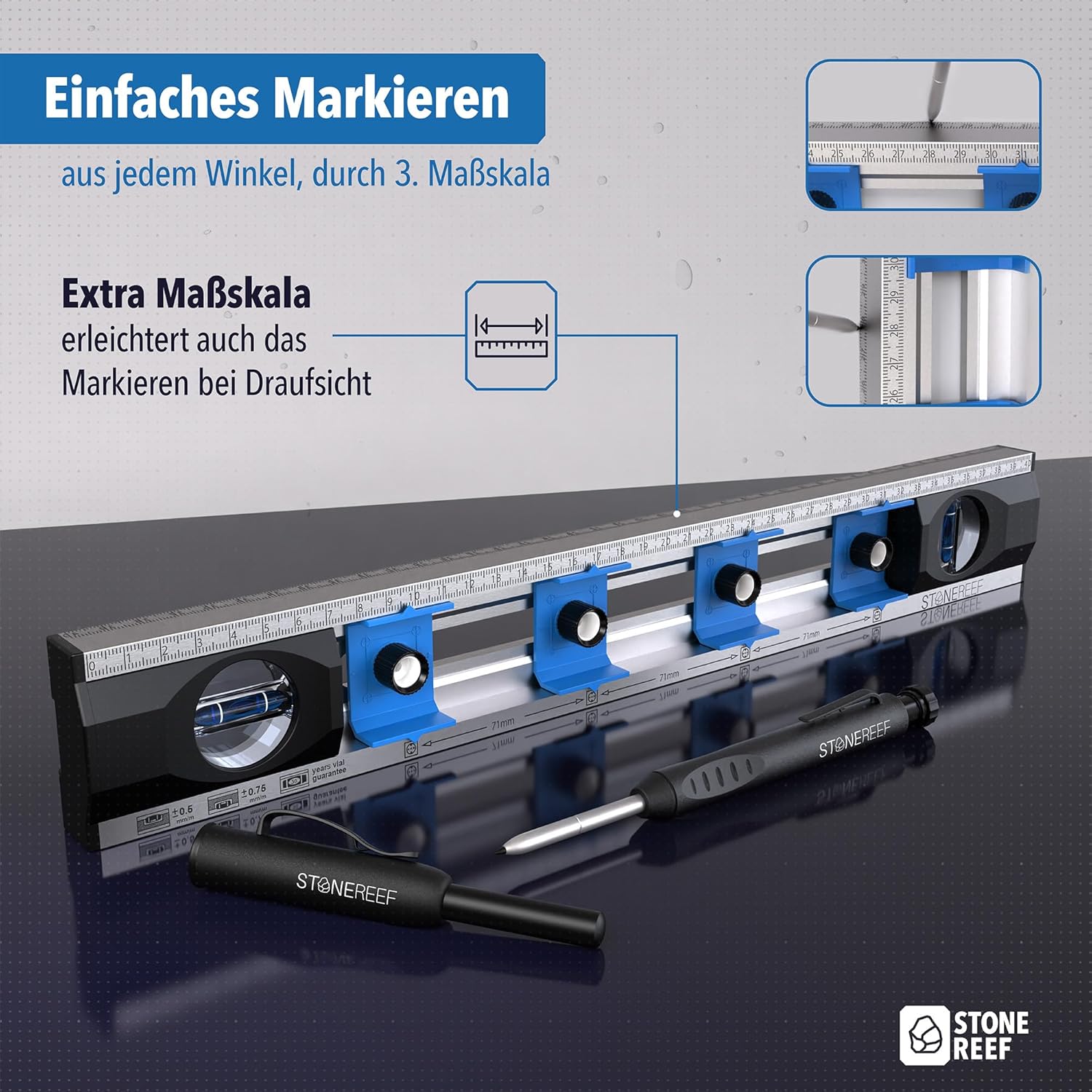 Elektriker-Wasserwaage 40 cm – Präzisions-Wasserwaage für Heimwerker mit verschiebbaren Bohrlöchern und Messskalen – ideal für Steckdoseninstallation und Renovierungsarbeiten – Bild 3