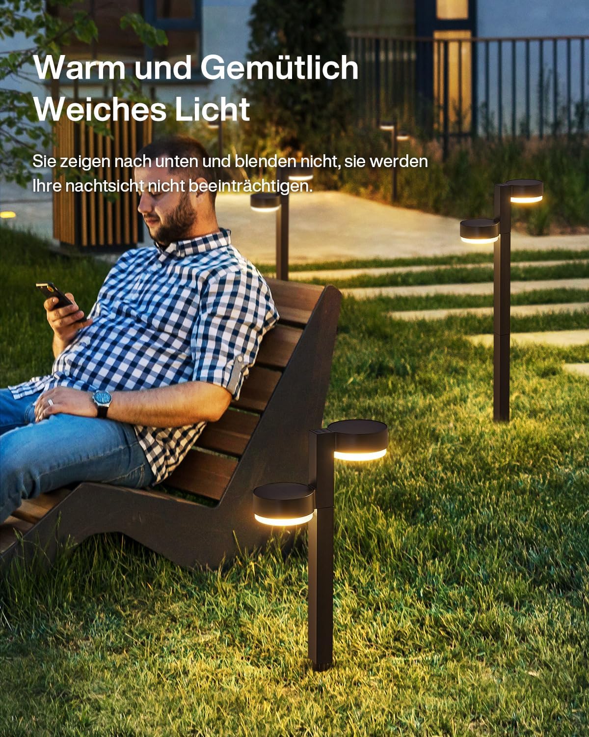 GEARLITE Solarleuchten für den Garten im Freien, 4er-Pack, 2-in-1 superhelle 3500 K warmweiße Solarleuchten für den Außenbereich mit 24 LEDs, automatisches Ein-/Ausschalten, IP65 wasserdichte Solar-Gartenleuchten für Weg, Rasen, Hof, Terrasse, Balkon – Bild 8