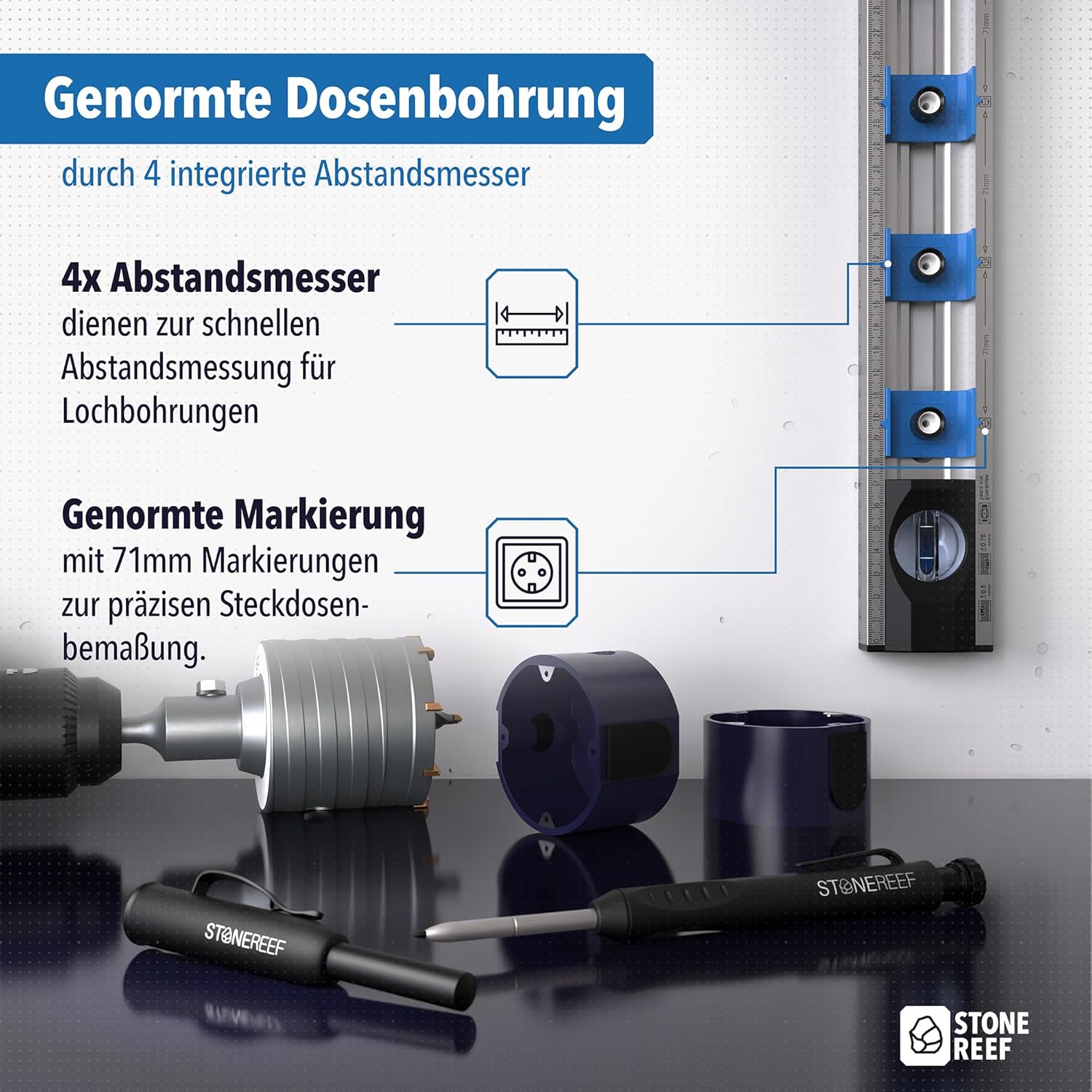 Elektriker-Wasserwaage 40 cm – Präzisions-Wasserwaage für Heimwerker mit verschiebbaren Bohrlöchern und Messskalen – ideal für Steckdoseninstallation und Renovierungsarbeiten – Bild 4