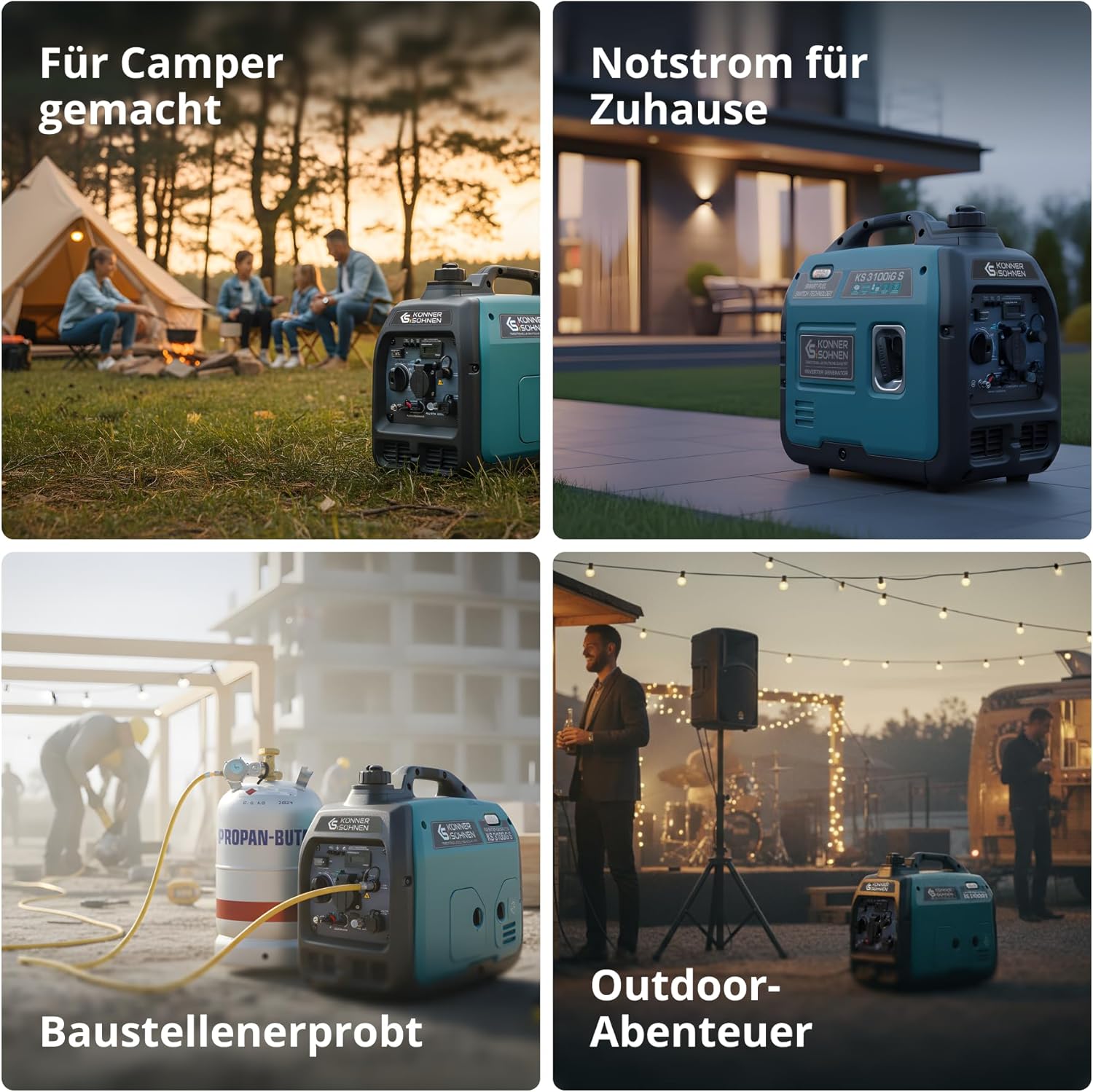 Könner & Söhnen KS 3100iG S LPG/Benzin Inverter Generator 3100 W, Notstromaggregat, Schuko-Steckdose 230 V, 2 USB-Anschlüsse, Inverter Stromerzeuger, Eco-Modus, Kupferwicklungen, Stromerzeuger Euro V – Bild 3