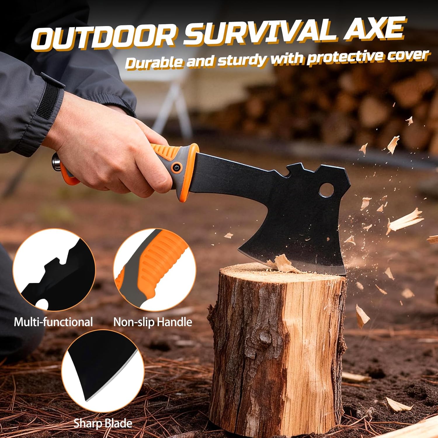 6-in-1 Outdoor-Axt-Überlebensset, Überlebensmesser & Outdoor-Werkzeug-Set, Überlebensausrüstung mit Klappsäge, Klappschaufel, Feuerstahl, Geschenke für Männer, Camping, Abenteuer, Wandern im Freien – Bild 2