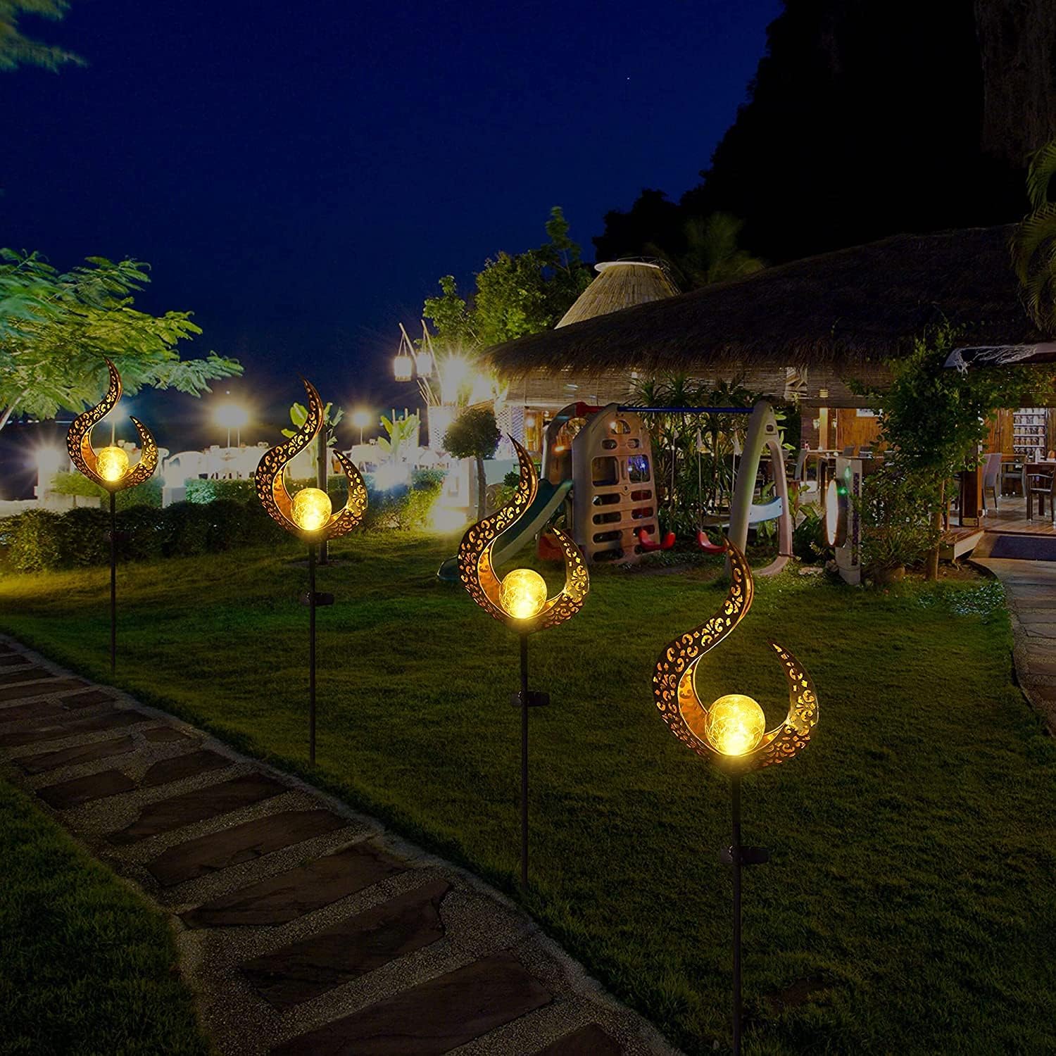 Solarlampe für den Außenbereich, 2 hohle LED-Stäbe aus Metall, dekorativer Gartenstabständer, Solarleuchte für den Außenbereich, Solarfackel, Garten-Solarflammenlicht, IP65-Gartendekoration für Terrasse, Weg, Hof, Rasen – Bild 5