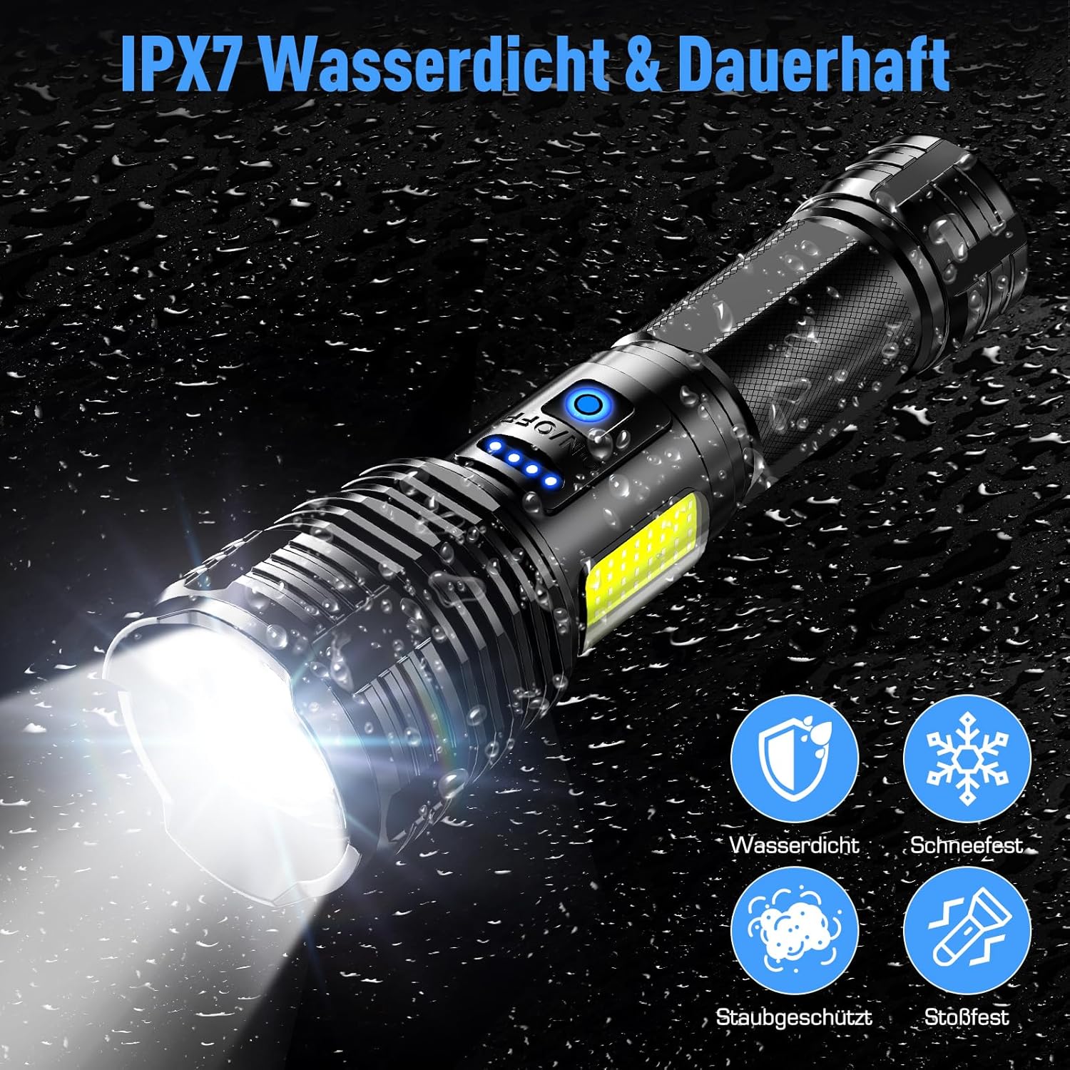 SIDARK Wiederaufladbare LED-Taschenlampe, 500.000 Lumen, extrem hell mit Seitenlicht, 9 Modi, Zoom-Funktion und IPX7 wasserdicht, Taschenlampe mit starkem Licht für Outdoor-Camping-Notfälle – Bild 8