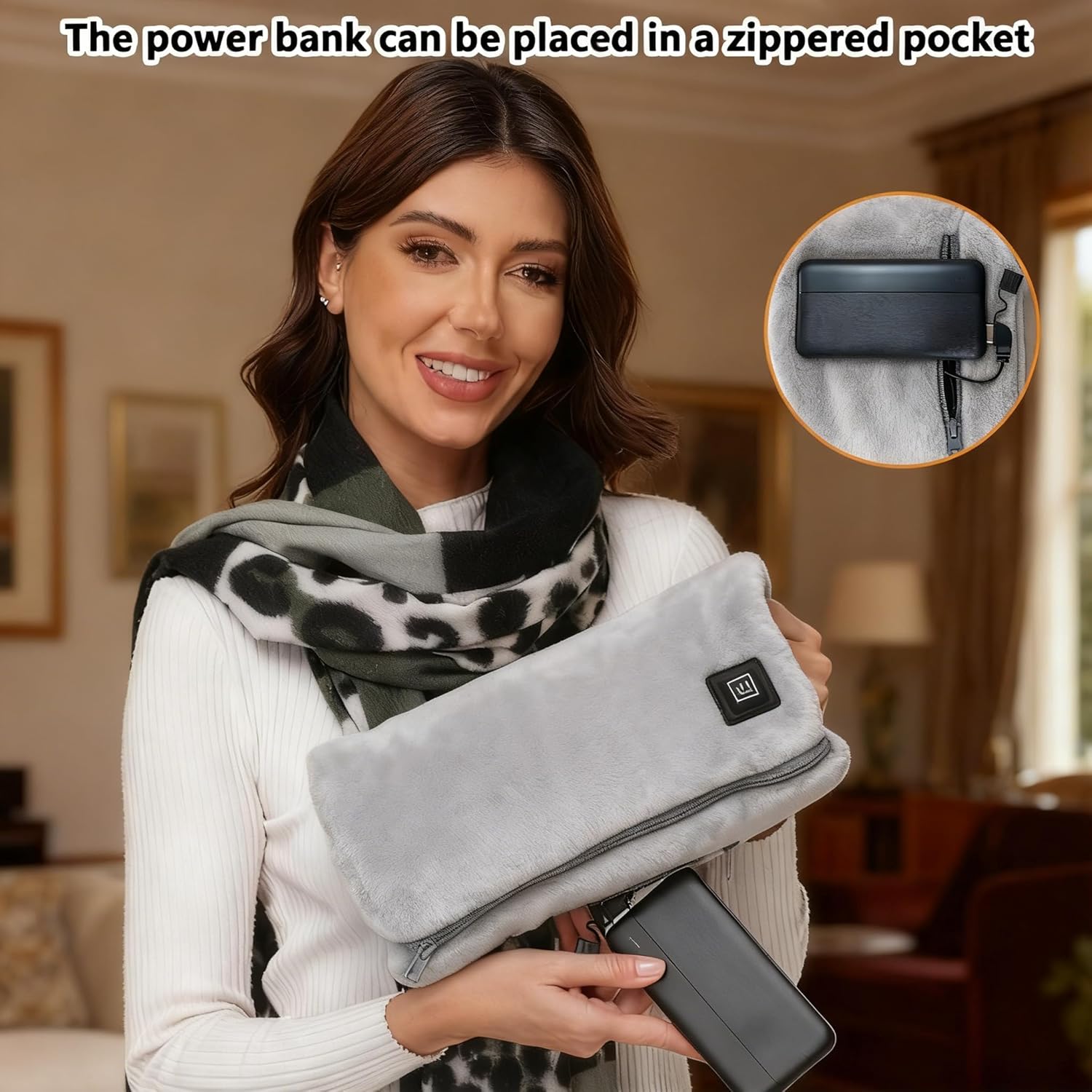 SNZ Elektrischer kabelloser Handwärmer mit 10.000 mAh Powerbank – tragbares multifunktionales Heizkissen für Rücken, Bauch, Nacken, Schulter, sicher und weich – ideal für Outdoor, Reisen und als Geschenk – Bild 6
