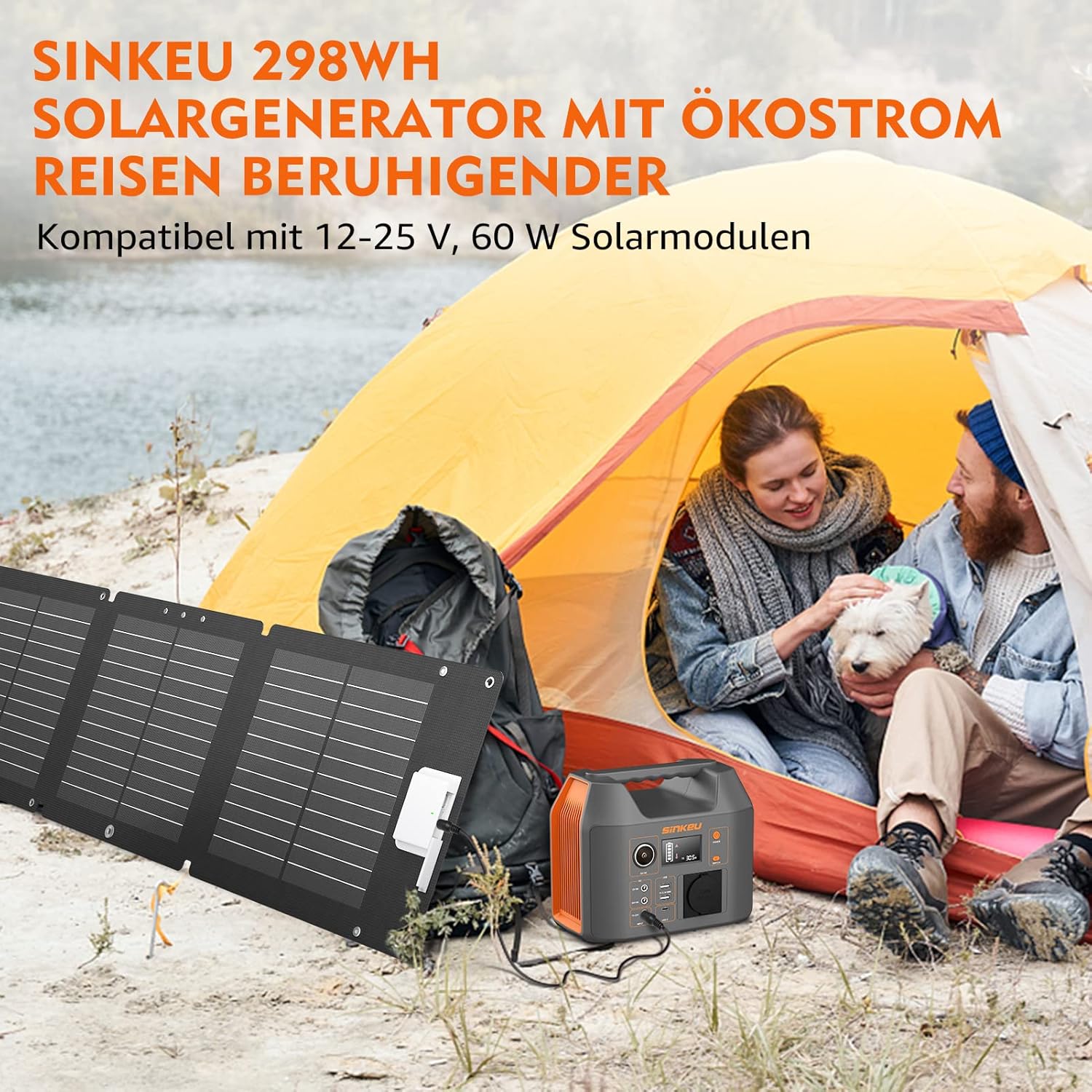 SinKeu Tragbares Kraftwerk 296 WH, Notfall-Solargenerator mit 230 V 300 W reiner Sinuswelle AC-Buchse, 12 V DC, USB, Typ C, LED-Licht, Stromspeicher, für Camping, unterwegs, Stromausfälle – Bild 5