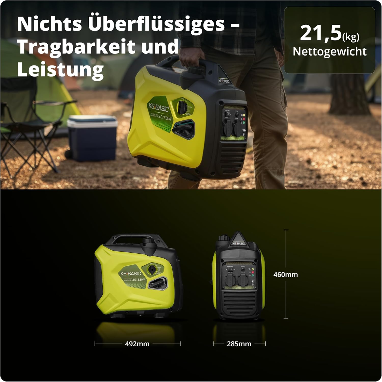 K&S BASIC KSB 33i S Inverter Benzingenerator 3,3 kW, Stromgenerator Inverter hat stabile Ausgangsspannung, schallisoliertes Gehäuse, Benzin-Notstromgenerator mit 100% Kupferwicklung, Generator Inverter – Bild 6