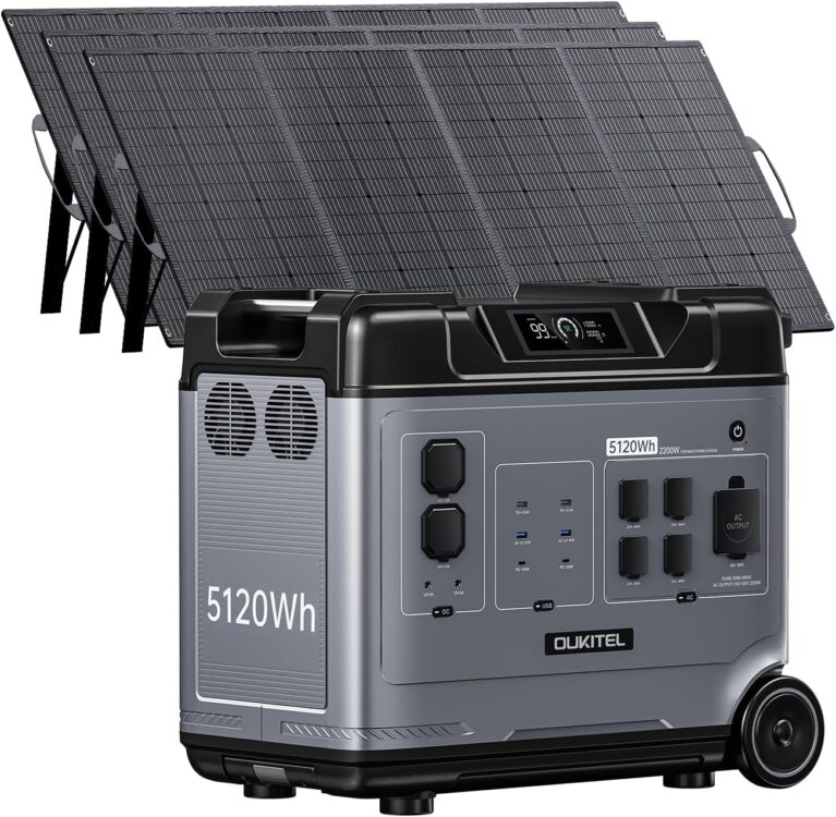 OUKITEL P5000 Pro 4000 W Solargenerator mit 3 x 200 W Solarpanels, 5120 Wh Kraftwerk mit 5 x 4000 W AC-Steckdosen (8000 W Spitzenleistung), 1800 W Schnellladung, Notstromversorgung für Zuhause