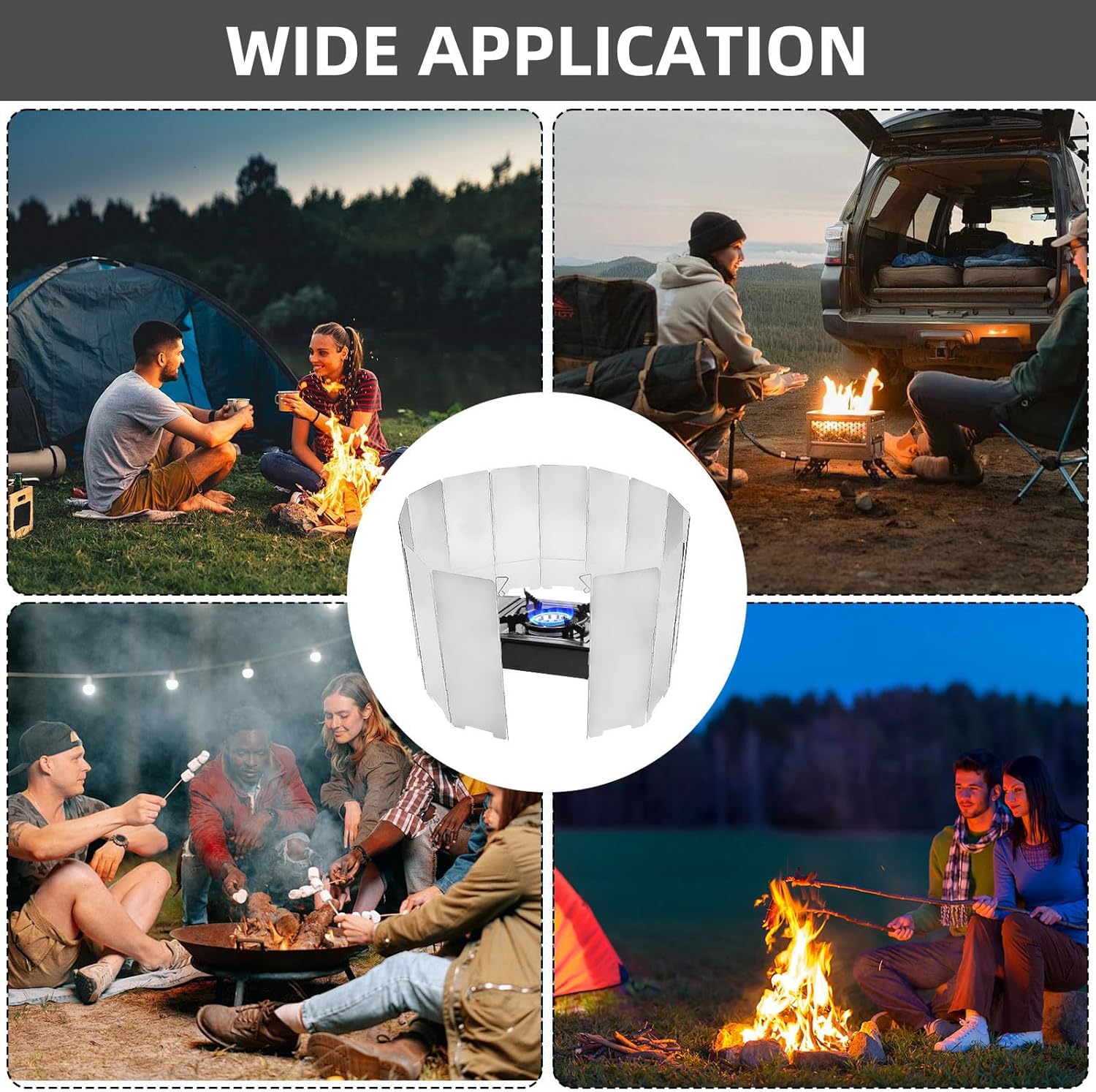 14 Platten Gaskocher Windschutz Klappbar Campingkocher Windschutz Camping Aluminium Camping Windschutz Windschutz Gaskocher mit Tragetasche für Camping Picknick BBQ – Bild 7