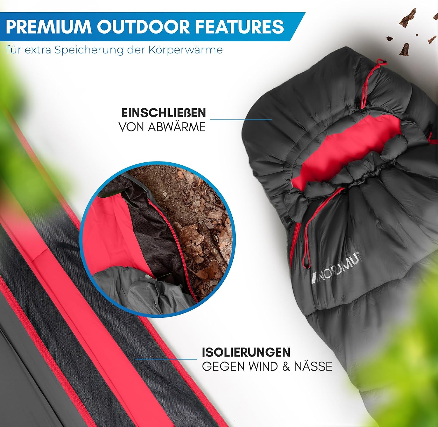 NORDMUT® Schlafsack Erwachsene – kleines Packmaß & Ultraleicht (900/1500g) – 3-Jahreszeiten (250 GSM) & Sommerschlafsack (100 GSM) – Mumienschlafsack für Camping, Outdoor & Festivals – Bild 6
