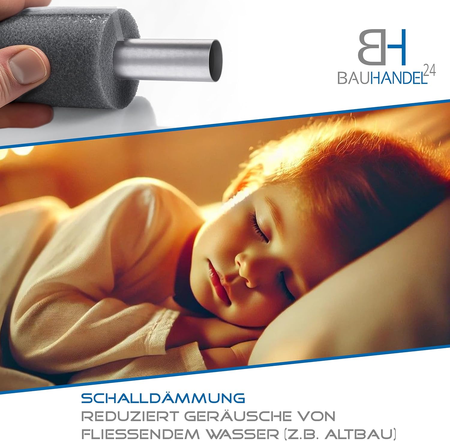 Bauhandel24-1 m Rohrisolierung selbstklebend Schaumstoff Rohrisolierung Heizungsrohre 20 mm Dämmstärke Ø 28 mm Rohrdurchmesser grau – Bild 8