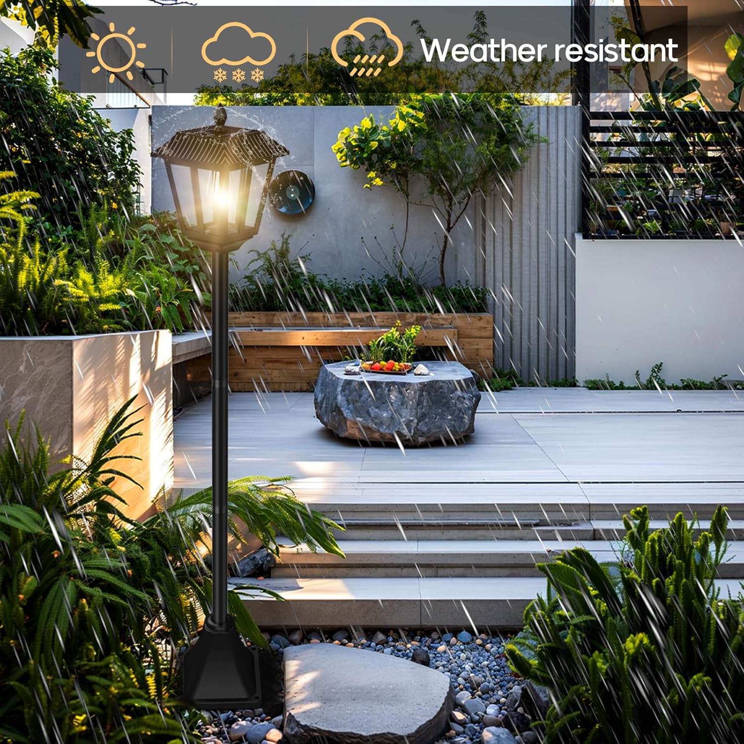 Gartenlaterne für den Außenbereich, 180 cm, Solarlaterne für den Außenbereich, Gartenleuchten, Solar-Warmweiß, IP65 wasserdicht, Solarleuchten für den Außenbereich, Garten, Wegeleuchte, Dekoration für den Außenbereich, Terrasse, Weg, Rasen, 1 Stück – Bild 2