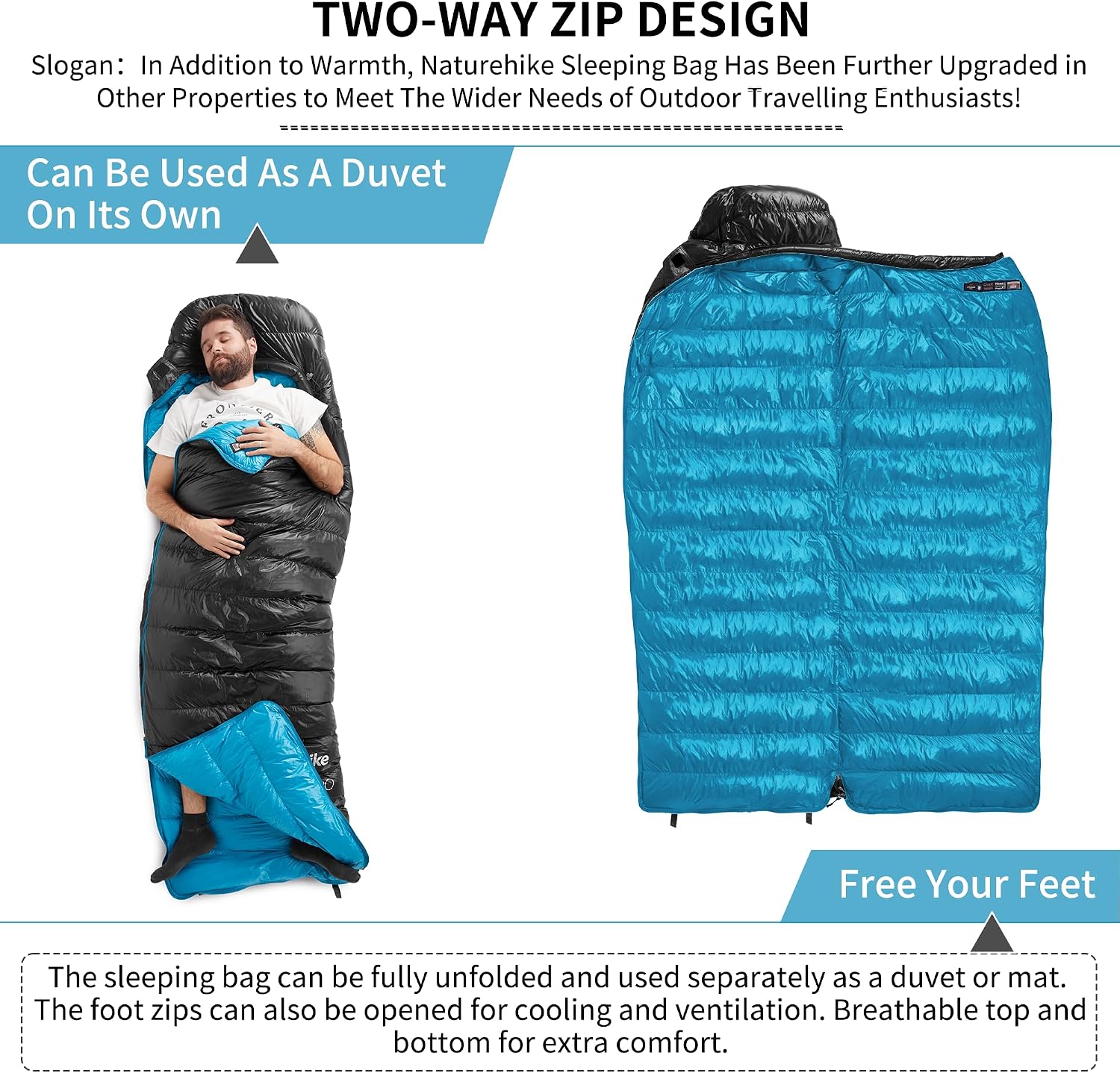 Naturehike CW-Serie RDS Daunenschlafsack,Ultraleichte Tragbare Kompackte Daunen Schlafsack 4 Jahreszeiten für Erwachsene und Kinder Outdoor Camping Wandern Reisen – Bild 6