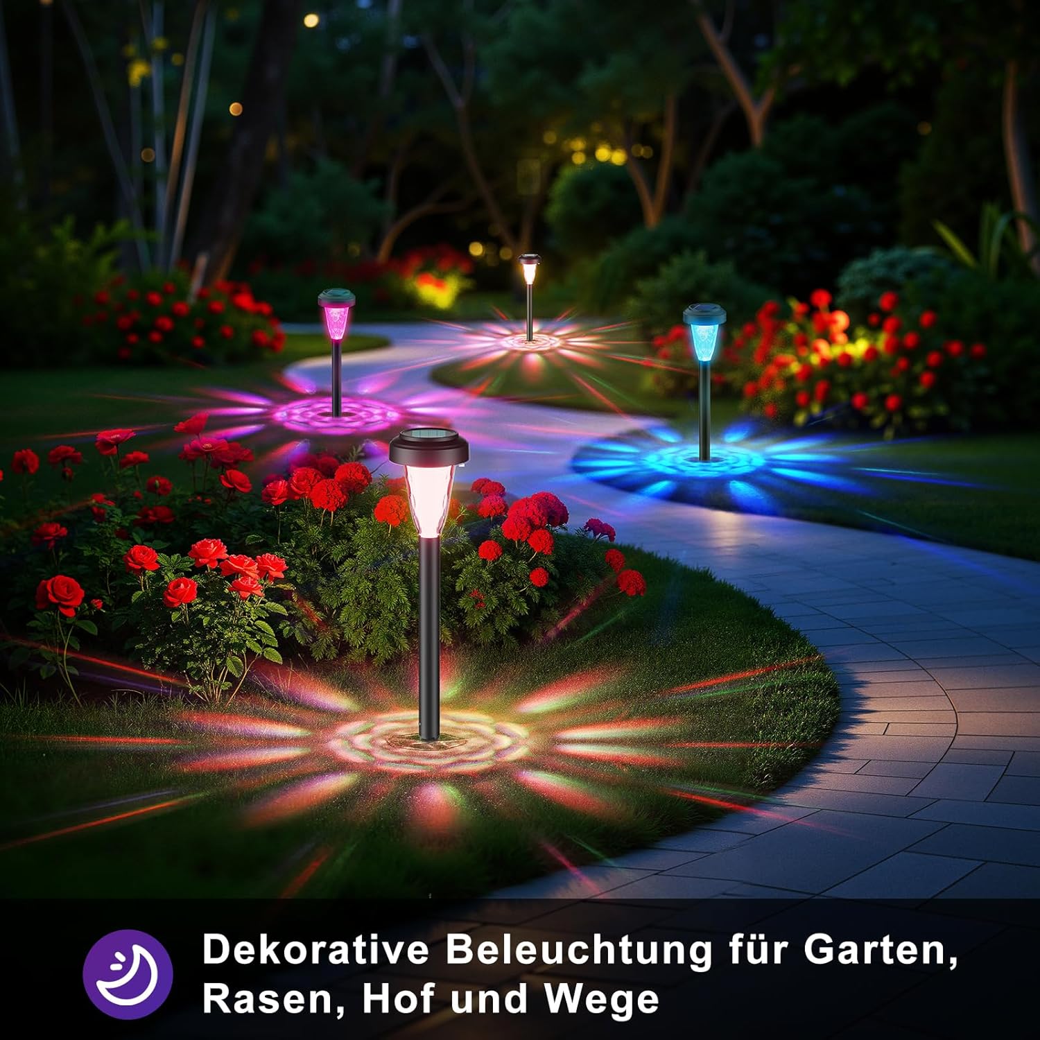 FIFlying Solarleuchten für den Garten im Freien, 8 Stück, LED-Solarleuchten, Garten-Dekorationsbeleuchtung, IP65 wasserdichte Solarlampe für Garten, Außenbereich, Terrasse, Rasen, Hof, Wege – RGB – Bild 5