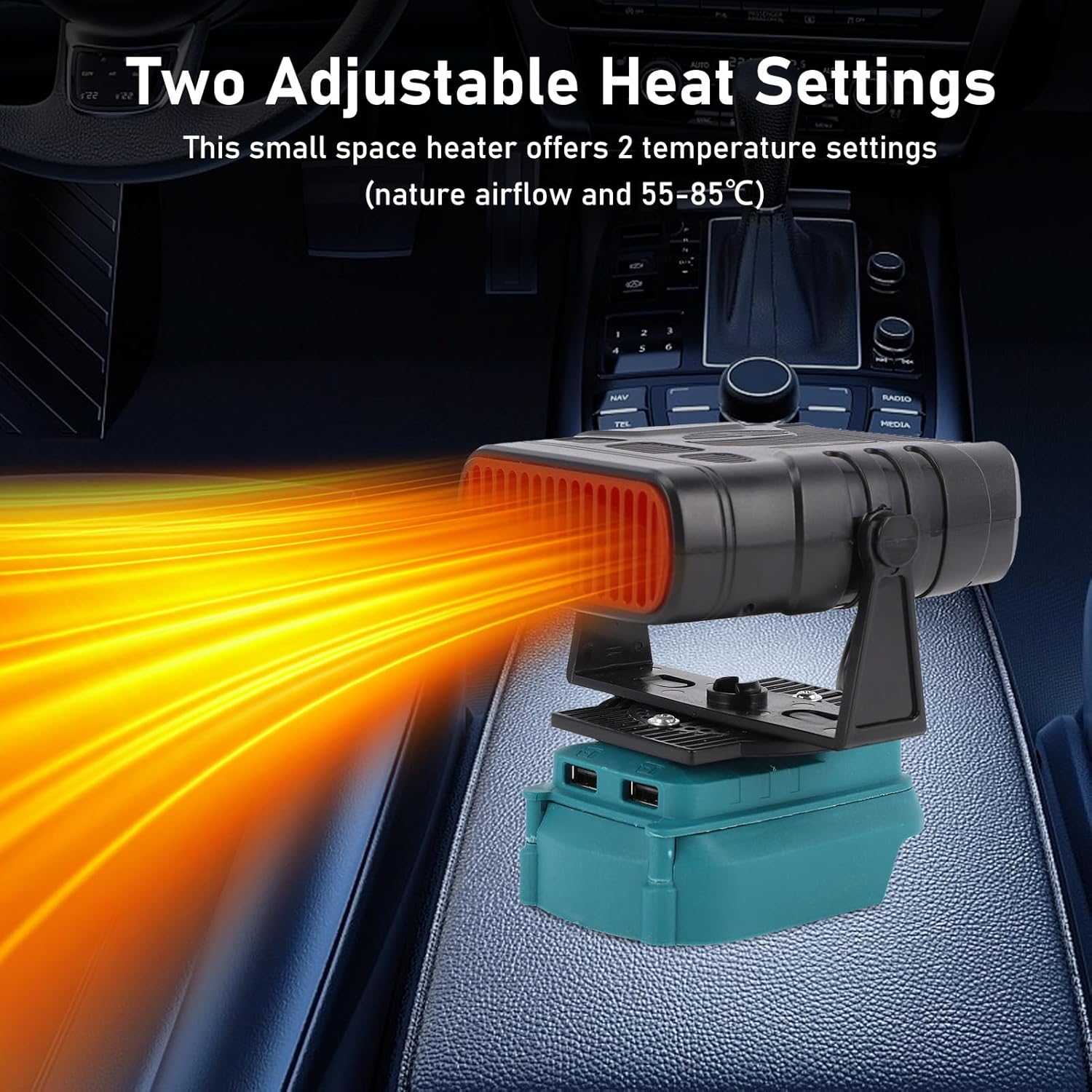 Cuifati Batteriebetriebene Raumheizung, tragbarer 200-W-Auto-Heizventilator, konstante Temperatur, elektrische Heizung für das Auto, Innenbereich mit zwei USB-Anschlüssen und 2 – Bild 4