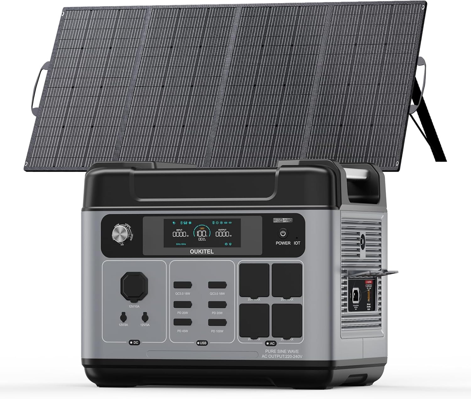 Oukitel Solargenerator 3200 W mit 200 W Solarpanel | Tragbares 2048-Wh-Kraftwerk (6400 W Spitze), LiFePO4-Akku, 1 Stunde Schnellladung, für Outdoor-Camping, Reisen, Stromausfälle