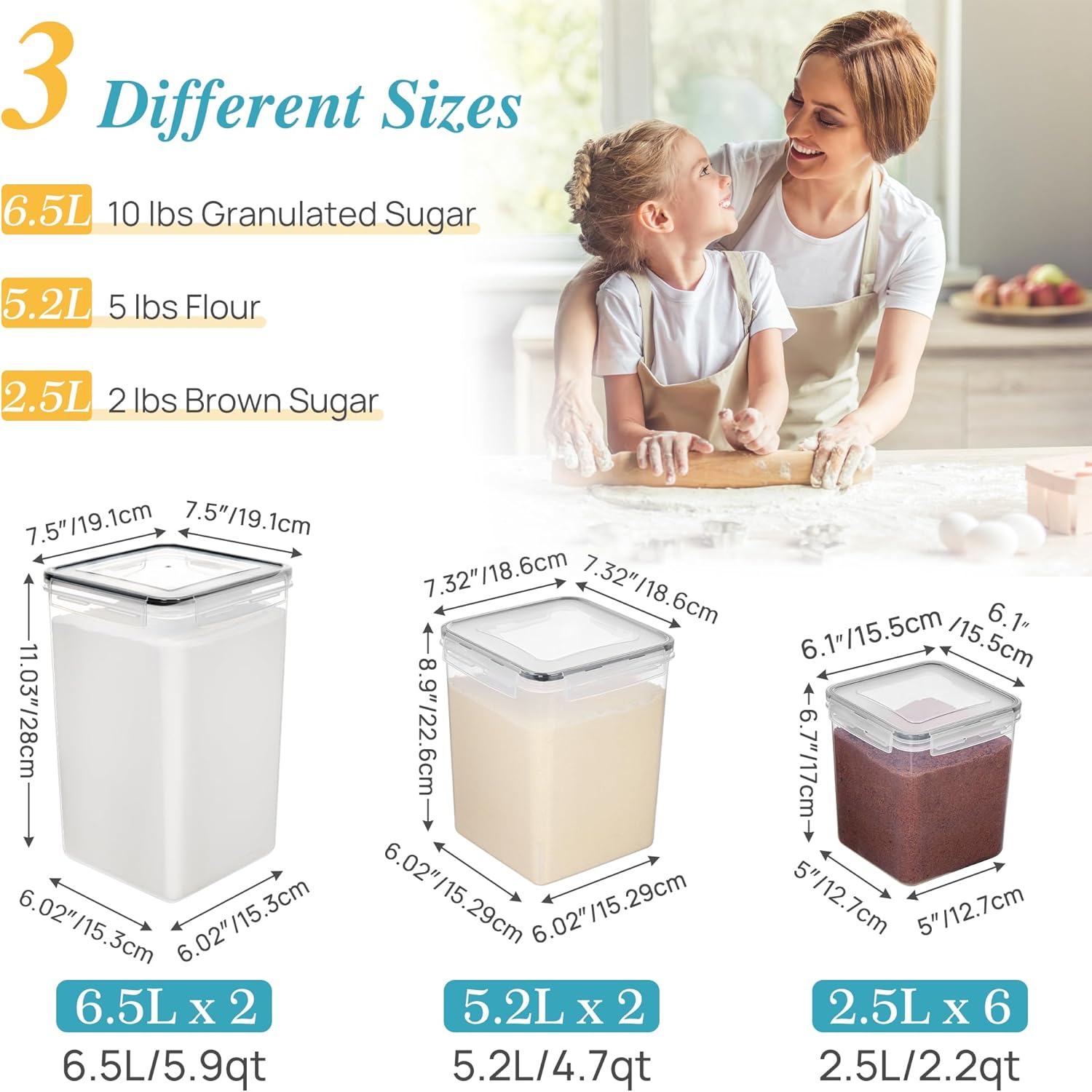 Vtopmart 10er-Set große Vorratsgläser mit Deckel, luftdicht 6,5 l, Mehl-Aufbewahrungsbehälter, Küchen-Aufbewahrungsbox für Müsli und Zucker, BPA-frei, schwarz – Bild 6