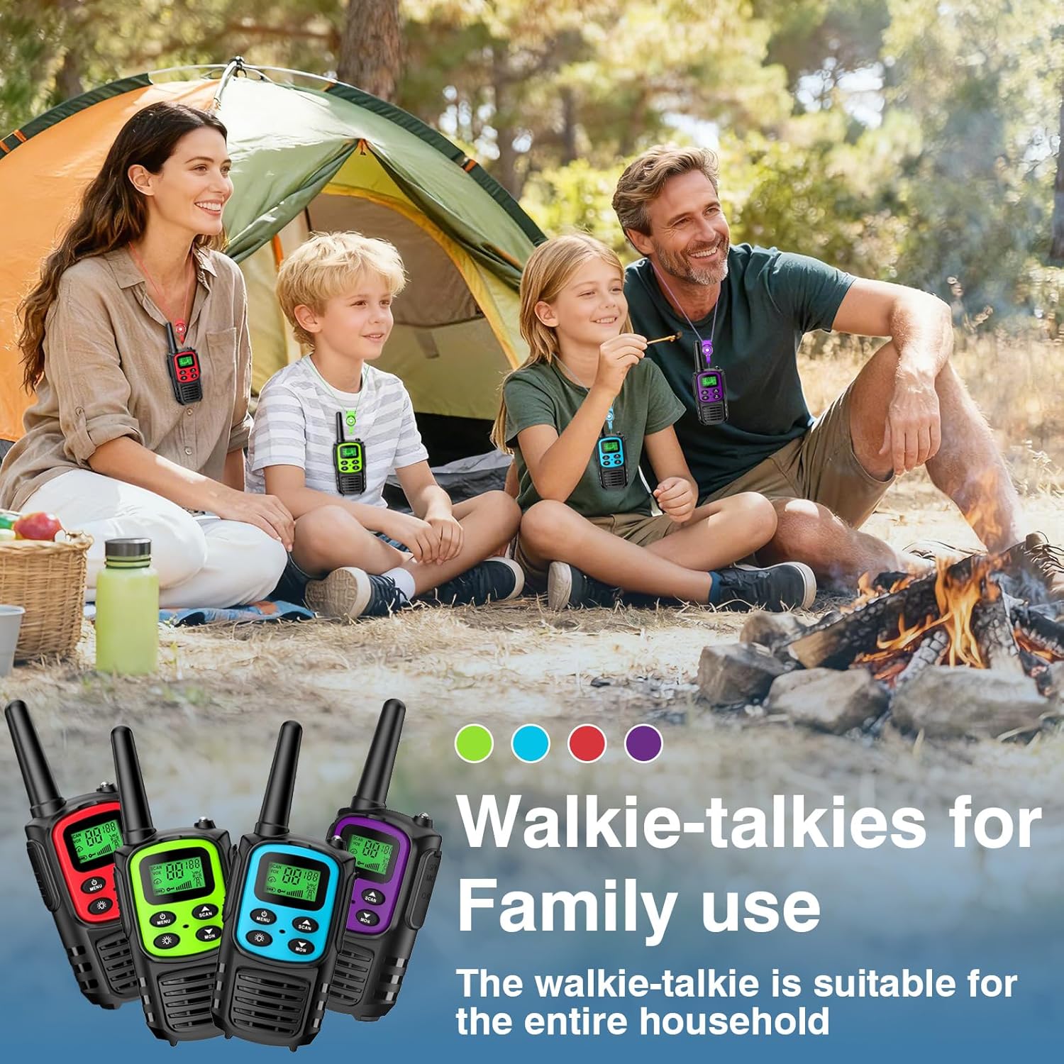 Walkie Talkie Set mit 4 Walkie Talkies für Erwachsene Kinder, 20 Kanäle mit 1200 mAh Li-Ionen-Akku/VOX/LED-Taschenlampe/USB-C-Kabel/5 km Reichweite/Tastatursperre für Camping, Wandern, Geschenk – Bild 7
