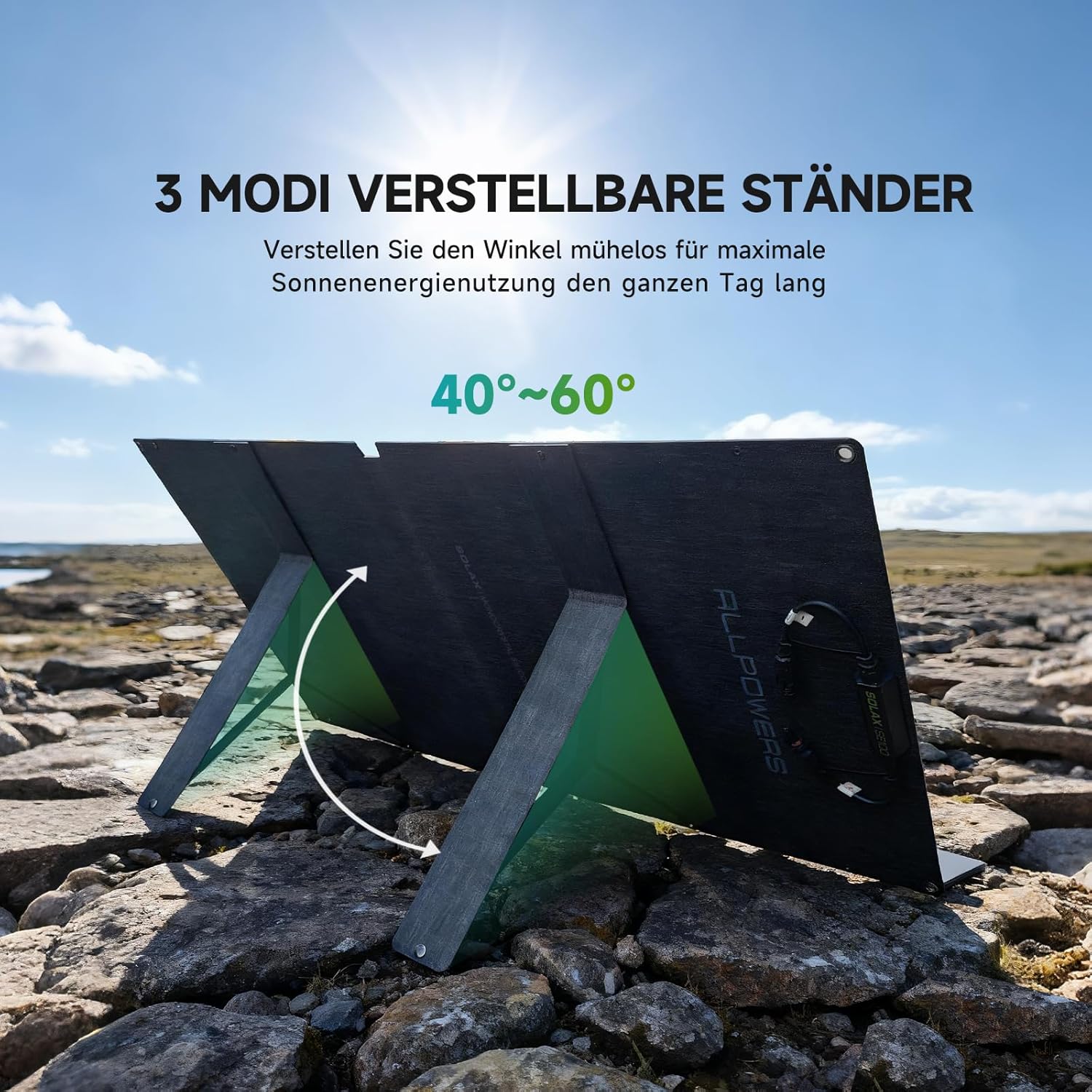 ALLPOWERS faltbares Solarpanel 100 W, monokristalline Solarmodule für S300 R600 R1500 R2500 tragbares Kraftwerk, Solargenerator, Photovoltaikmodul, Solaranlage für Camping, Garten, Wohnmobil, Wohnmobil – Bild 7