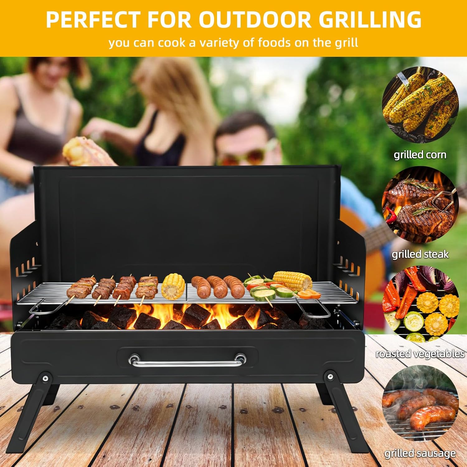 Holzkohlegrill, zusammenklappbarer Campinggrill | Klappgrill, Tischgrill, kompaktes Design, einfach zu montieren, für Gartenpartys und Grillen im Freien – Bild 6