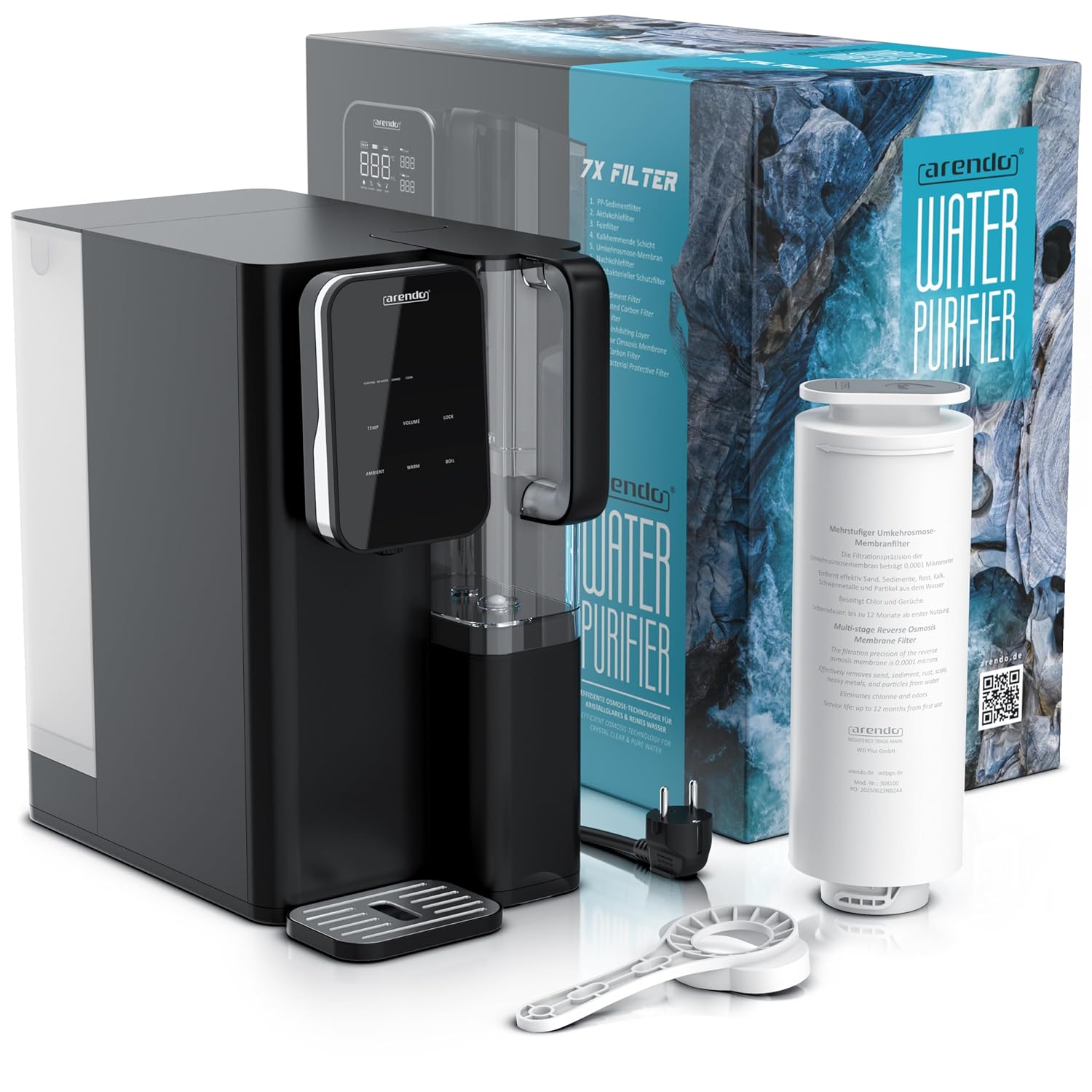 Arendo – Premium-Osmose-System – 99,99 % reines Trinkwasser – 7-stufiges Filtersystem (5+2) – Umkehrosmose/Wasserfilter – keine Installation – Aufsatzgerät – Heißwasserspender 40 °C – 100 °C – TDS – Bild 8