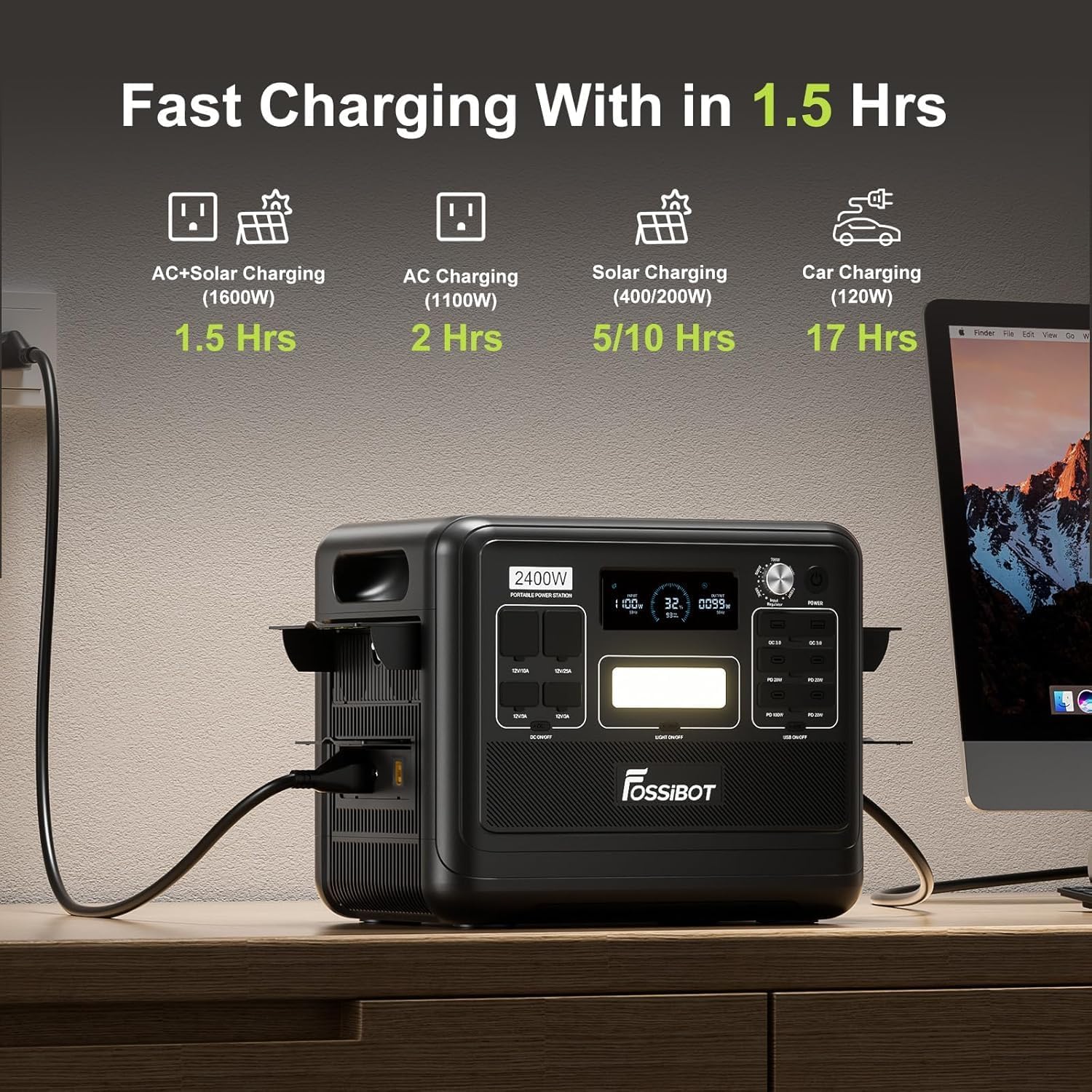 FOSSiBOT F2400 Solargenerator, 2048 W LiFePO4-Batterie-Backup mit 24000 W AC-Ausgängen (4800 W Spitze), tragbares Kraftwerk für Outdoor-Camping, Wohnmobilreisen, Heimgebrauch (F2400-LVO) – Bild 3