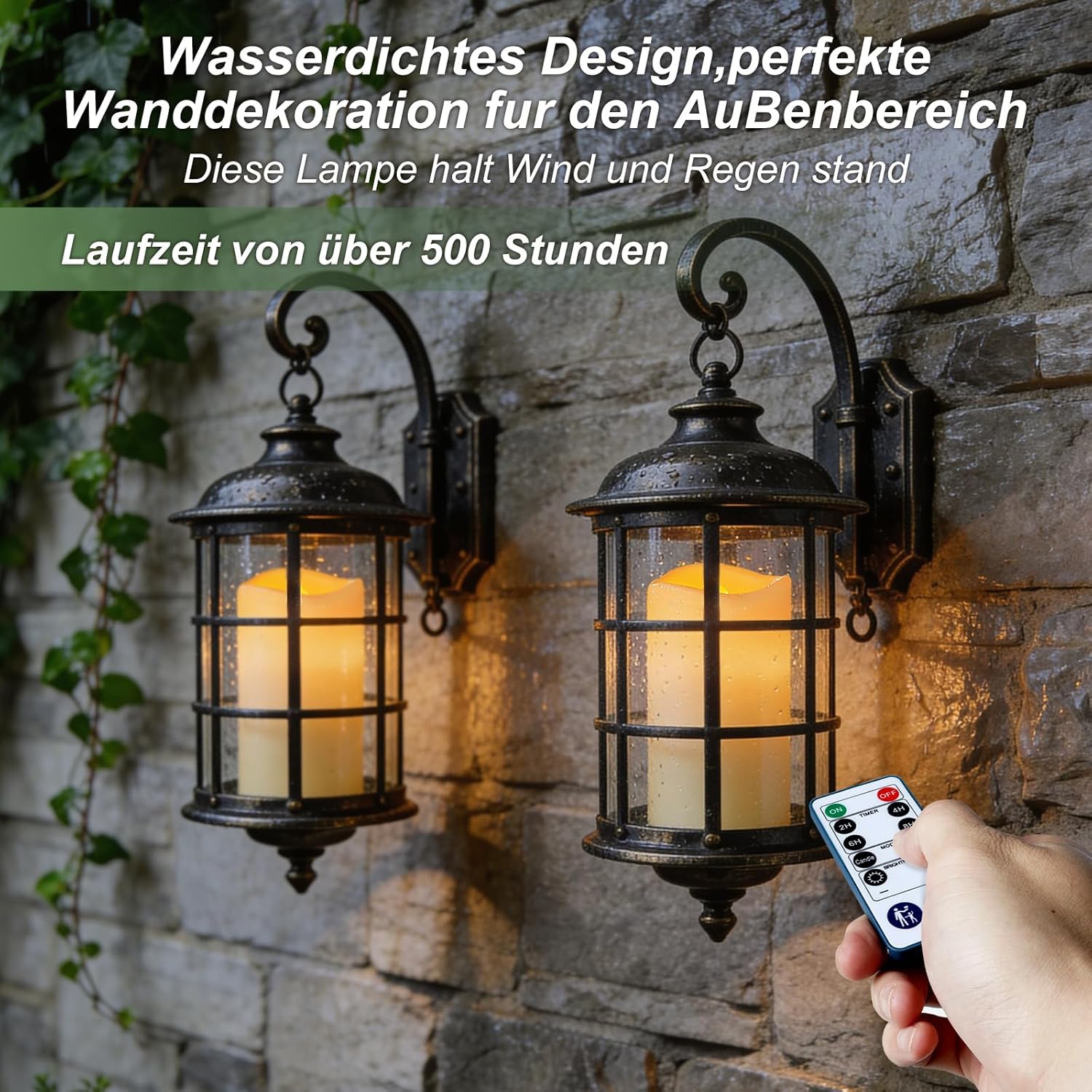 Homemory Wasserdichte Kerzen für den Außenbereich, flackernde flammenlose Kerzen, betriebene LED-Kerzen mit Fernbedienung, Timer, elektrische künstliche Kunststoffkerzen, Elfenbein, 3er-Set – Bild 5