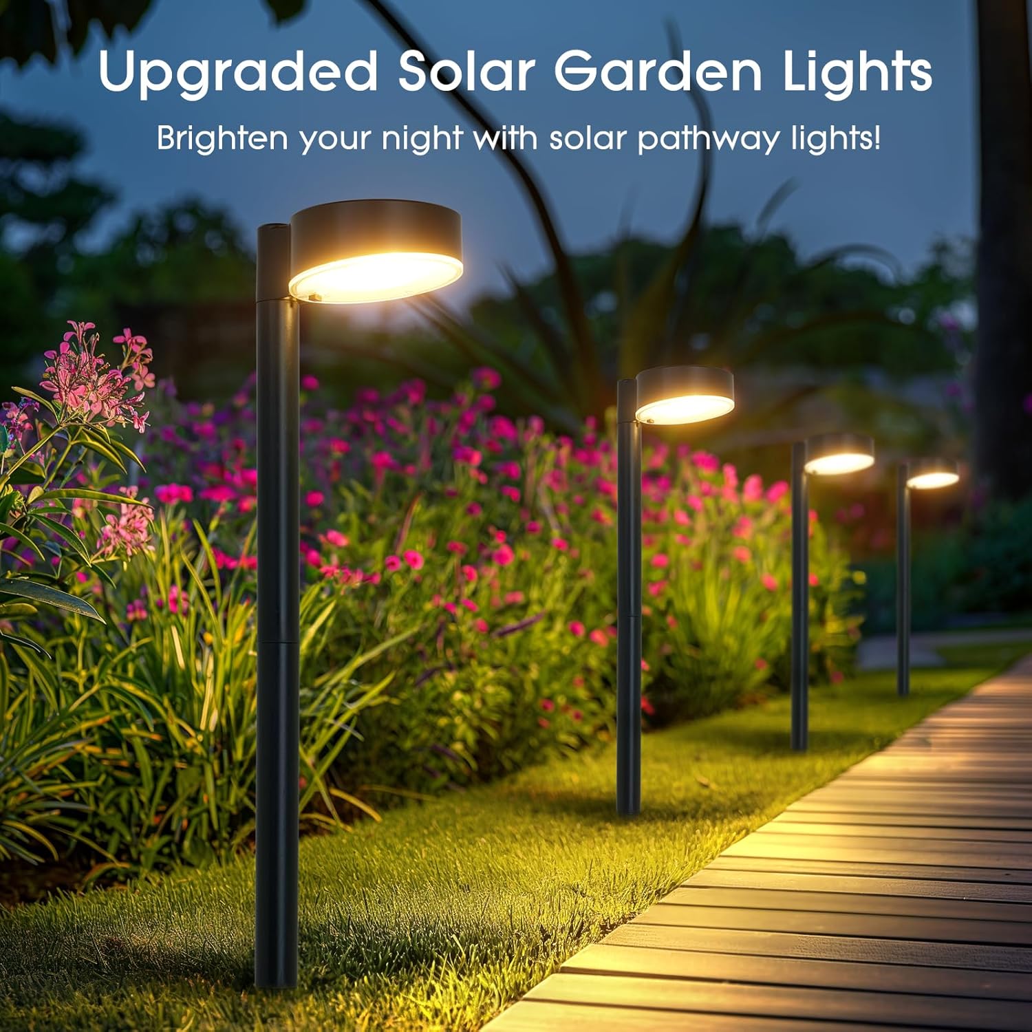 BUCASA Solarleuchten für den Garten im Freien, 6 Stück, helle Solarleuchten für den Außenbereich mit 3000 K warmweißen LED, IP65 wasserdichte Solar-Gartenleuchten, Dekoration für Rasen, Terrasse, Hof, Balkon, Außenbereich – Bild 7