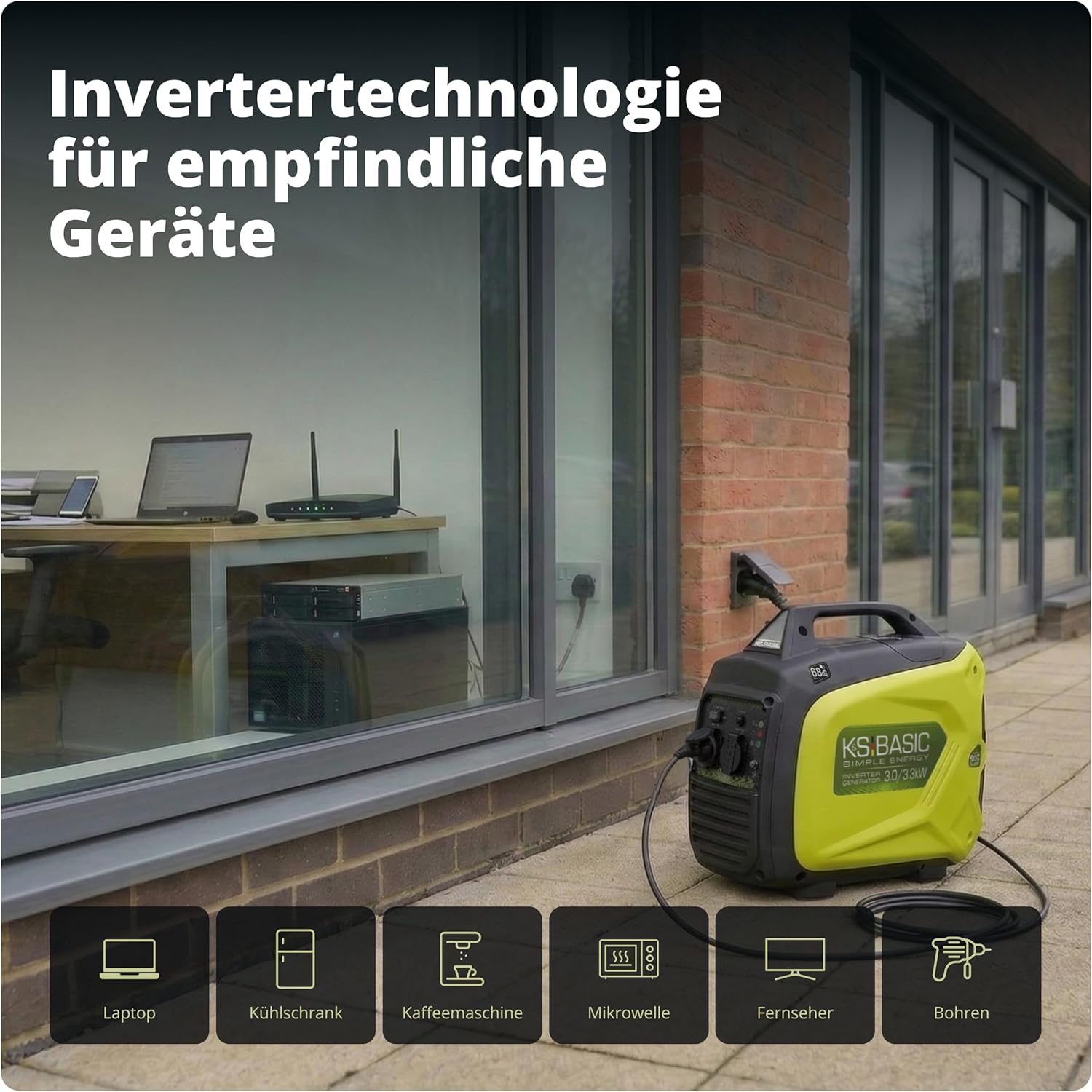 K&S BASIC KSB 33i S Inverter Benzingenerator 3,3 kW, Stromgenerator Inverter hat stabile Ausgangsspannung, schallisoliertes Gehäuse, Benzin-Notstromgenerator mit 100% Kupferwicklung, Generator Inverter – Bild 3