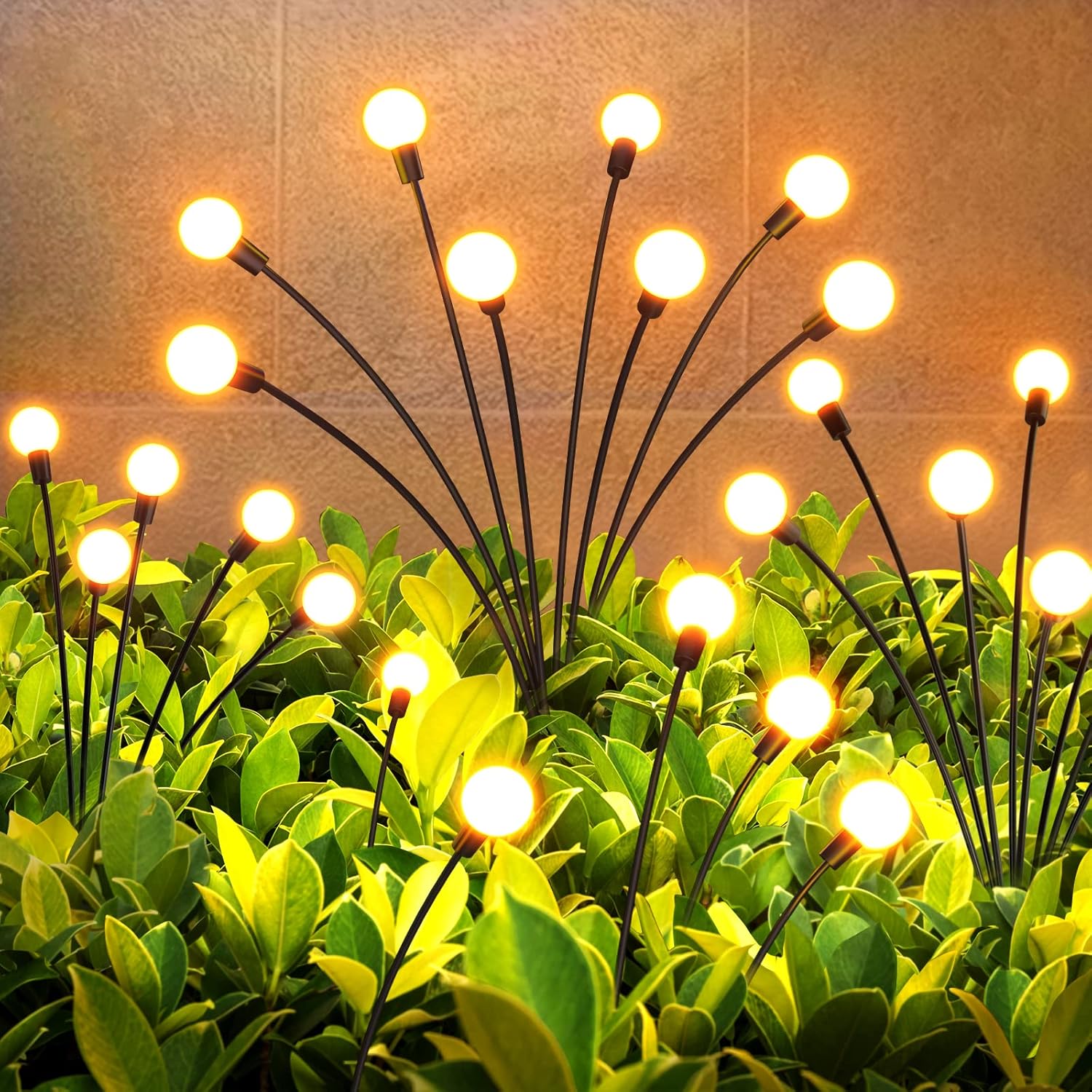 GEARLITE Firefly-Solarleuchten für den Garten im Freien, 4 Stück, 32 LEDs, superhell, 2 Lichtmodi, Firefly-Solarleuchten für den Außenbereich mit warmweißem Licht, IP65, wasserdicht, Schaukel-Gartendekoration für Weg, Hof