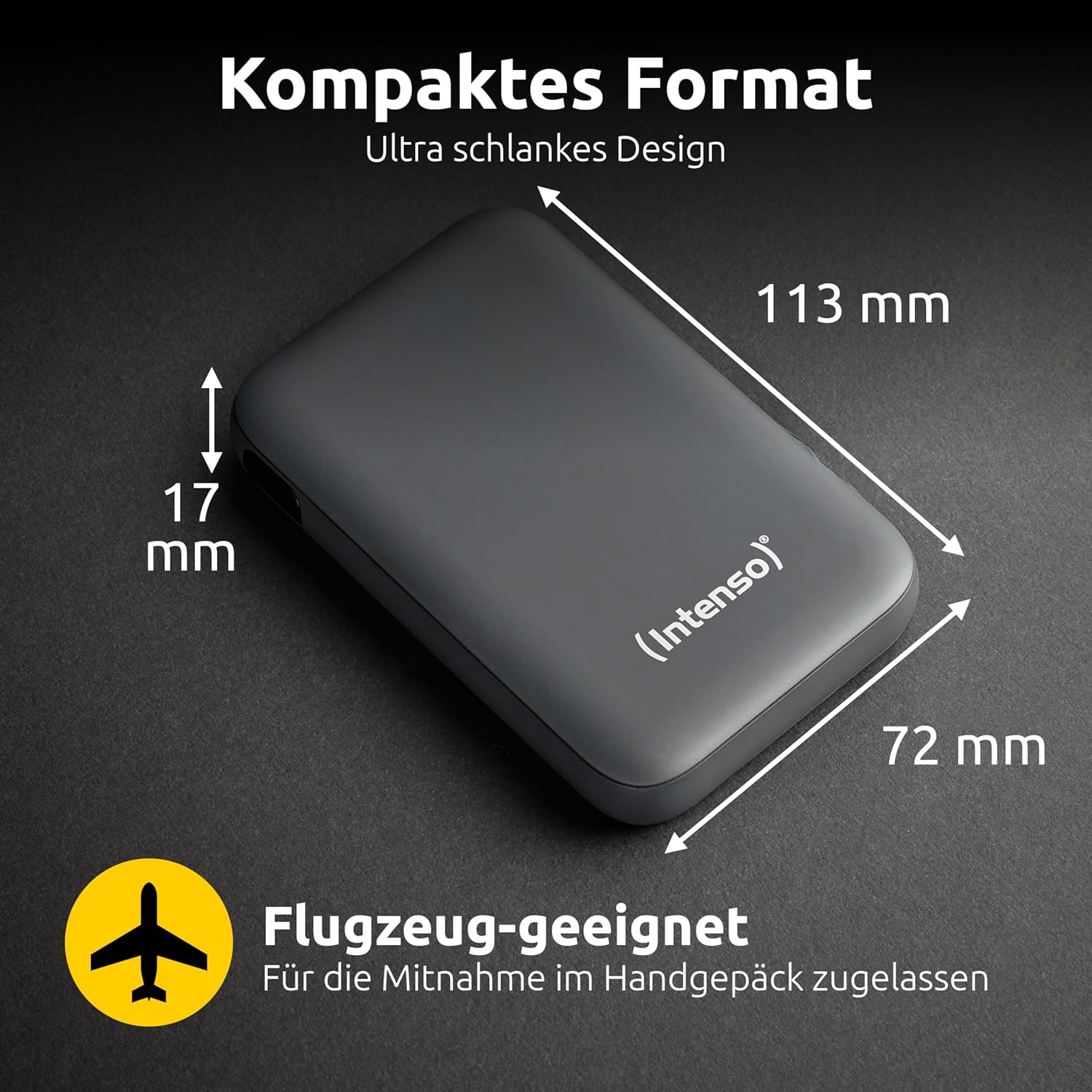 Intenso S10000 Powerbank mit integriertem USB-C-Kabel, 10.000 mAh, ultraschnelles Laden mit PD 3.0 (PPS), 20 W, Ladestatus in Prozent, in Deutschland getestet, grau – Bild 5
