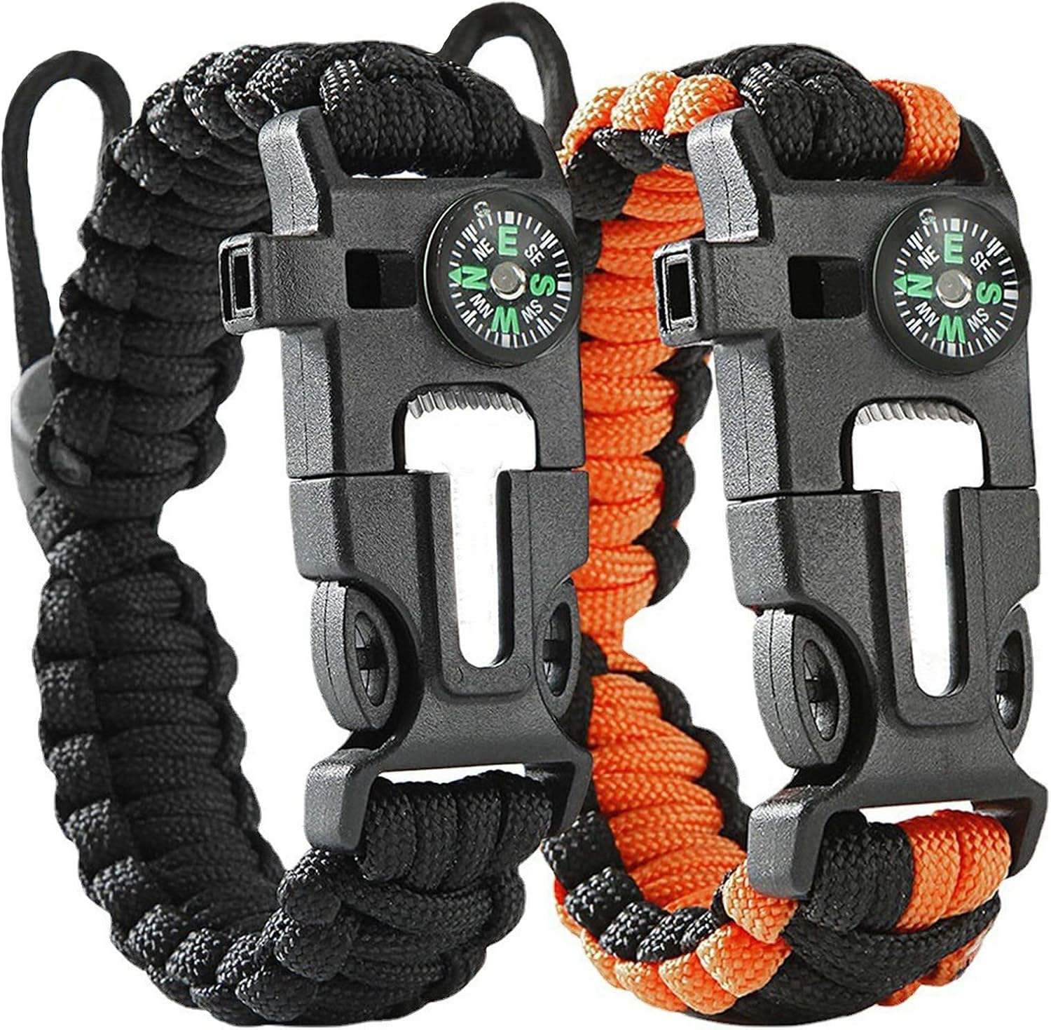 Flintronic Paracord Survival Armband Kit, Überlebensarmband Set, Feuerstarter aus Feuerstein und Stahl+100-dB-Pfeife+Basiskompass+Mini-Säge+Wasserdichtes Paracord in Militärqualität