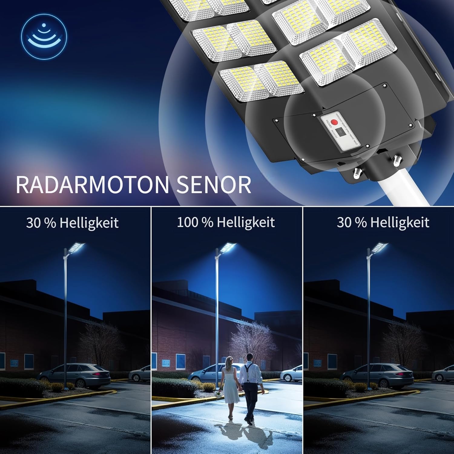 Solarleuchten für den Außenbereich mit Bewegungsmelder, 800 W, 80000 LM, IP65, wasserdicht, LED-Solarleuchten, Dämmerung bis Morgendämmerung, für Terrasse, Parkplatz, Garten – Bild 5