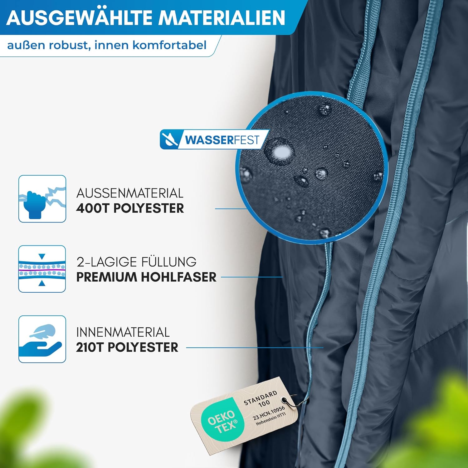 NORDMUT® Deckenschlafsack für Erwachsene mit Zwei-Wege-YKK-Reißverschluss – kleines Packmaß & ultraleicht 1600 g – 3 Jahreszeiten (250 g/m²) – Schlafsack für Camping, Outdoor & Festivals – Bild 2