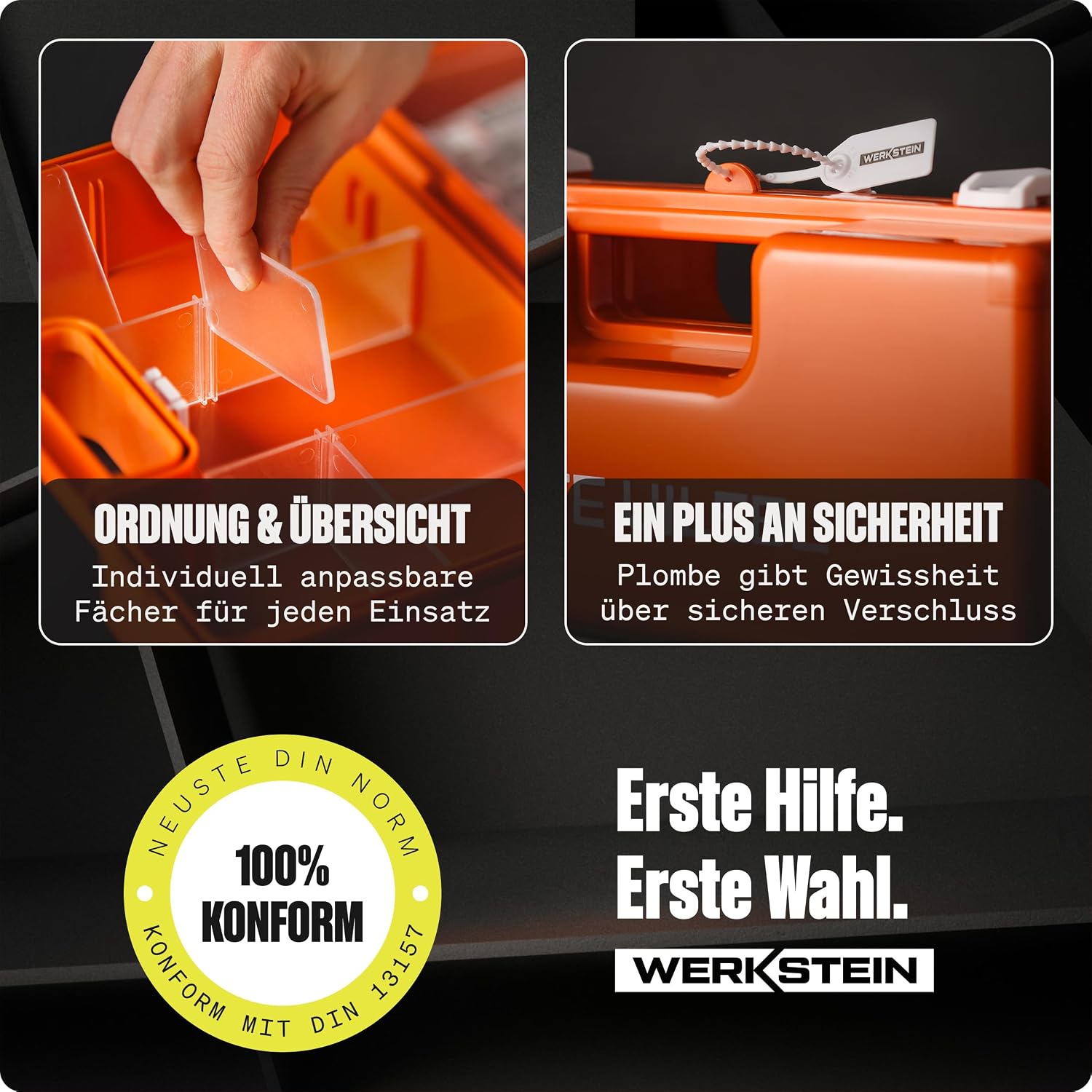 2 x Erste-Hilfe-Koffer mit Inhalt nach DIN 13157:2021, inkl. praktischer Wandhalterung, 5 x Aufkleber und Siegel, Erste-Hilfe-Koffer für Gewerbe, Einrichtung und Zuhause | Erste-Hilfe-Set inklusive praktischer Wandhalterung, 5 x Aufkleber und Siegel – Bild 5