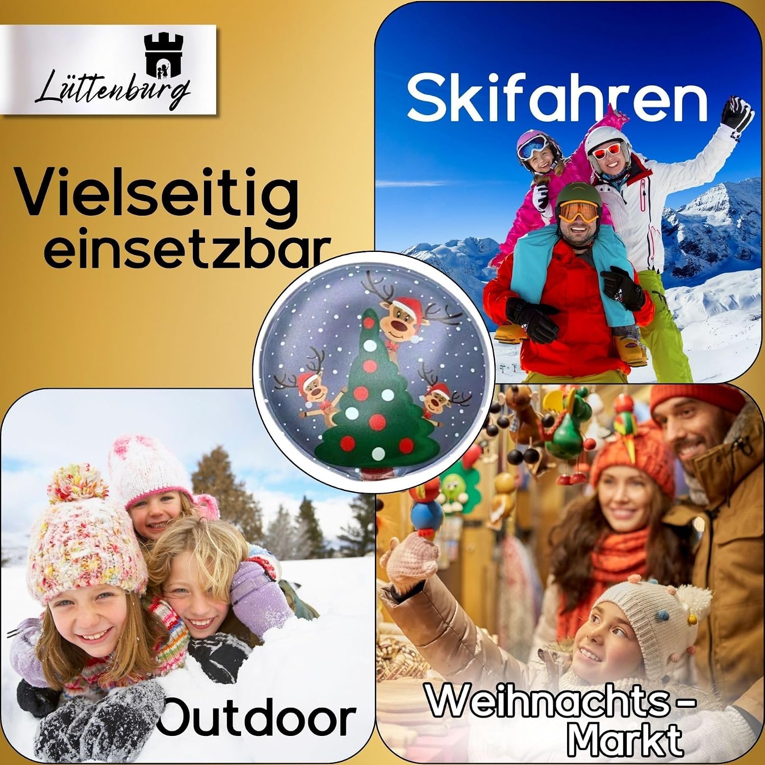 Taschenwärmer für Kinder Rentier Rudolph - Wiederverwendbarer Handwärmer rund Geschenk zu Weihnachten - Weihnachtstaschen-Heizkissen ca. 9 x 9 cm - Adventskalender mit Weihnachtsmannfüllung – Bild 5