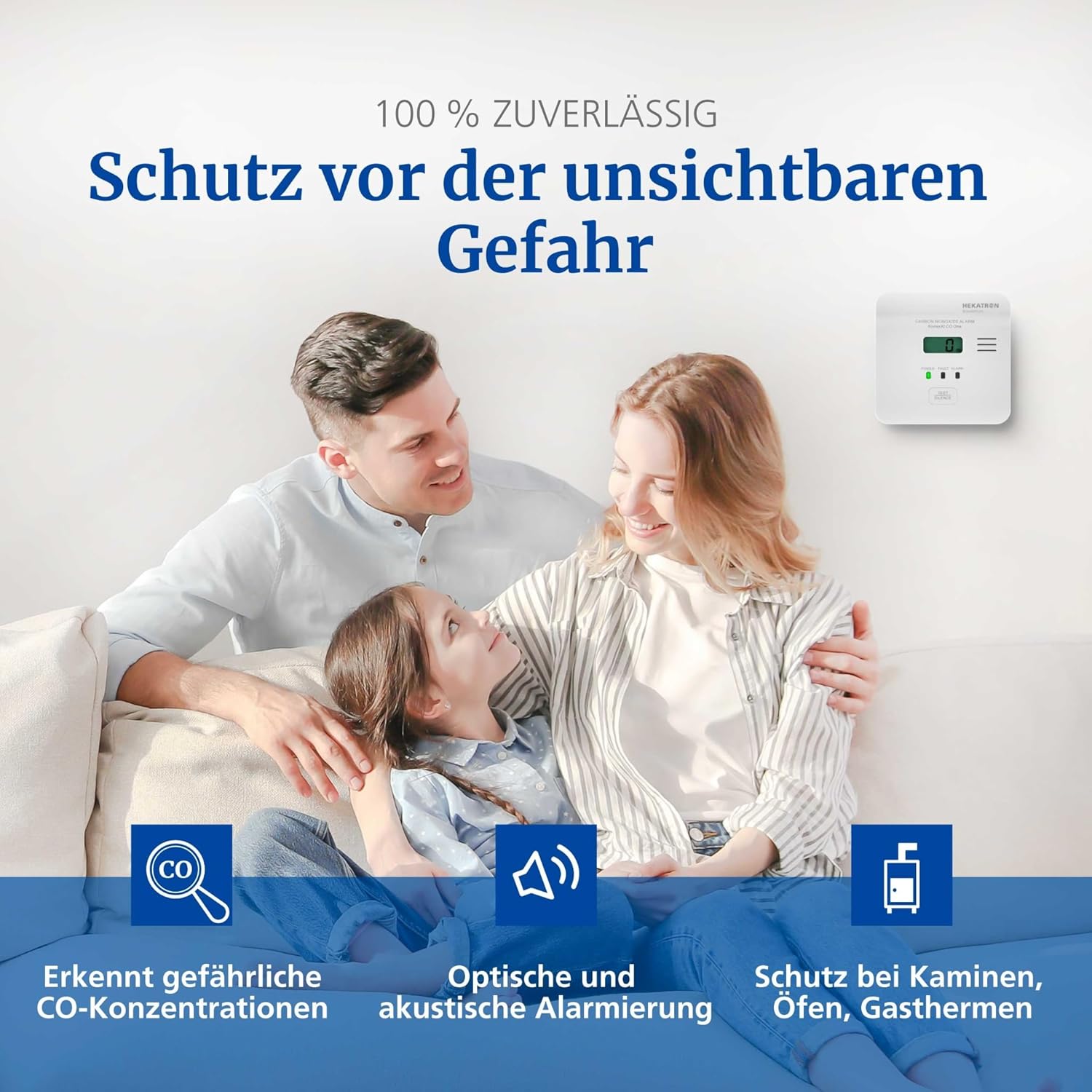 Hekatron KonexXt CO One Kohlenmonoxidmelder, 10-Jahres-Batterie | CO-Melder mit übersichtlichem Display und Testalarmknopf, einfache Installation – Bild 2
