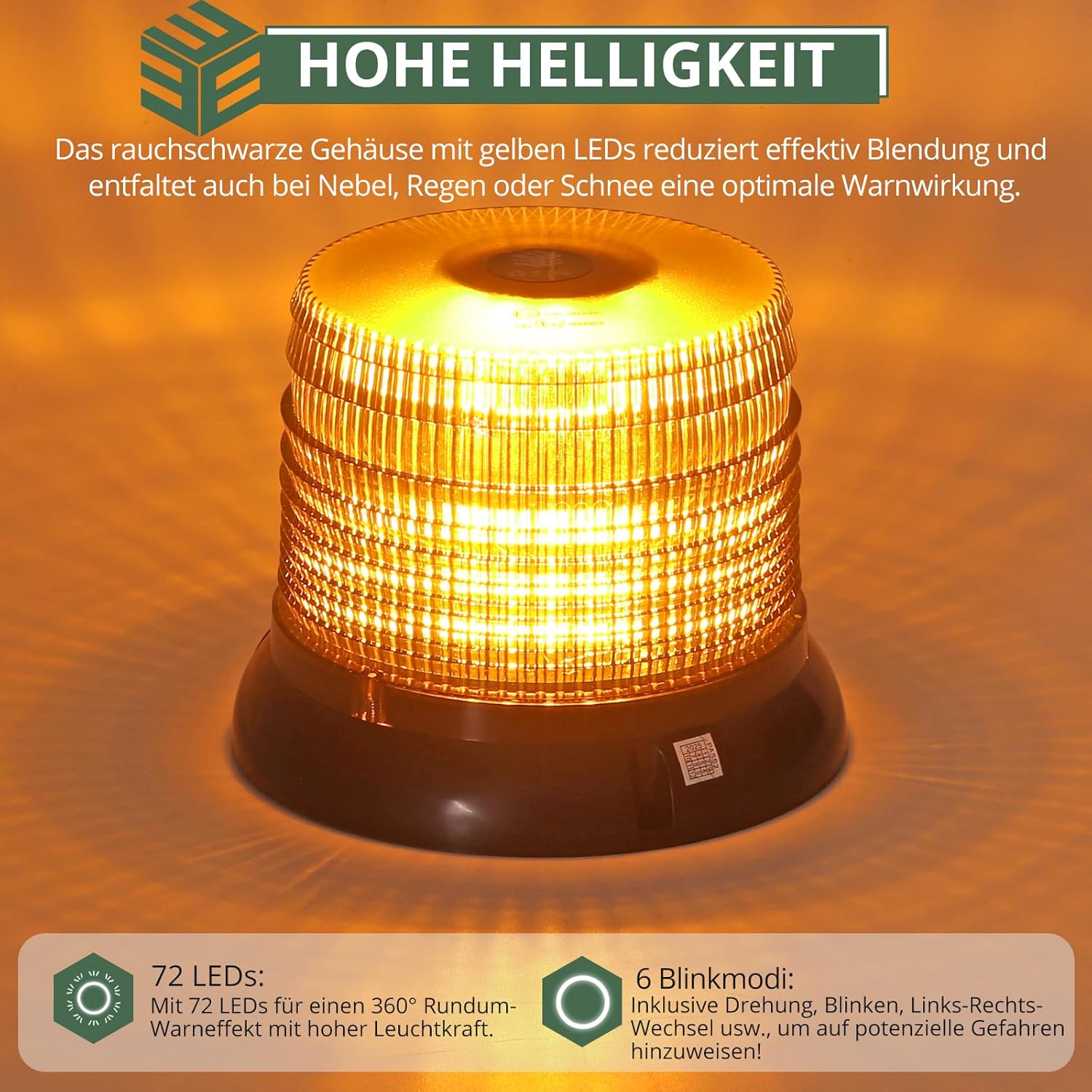 EYPINS Rotierender Akku mit Fernbedienung, 12V 24V Warnlicht Auto Gelb, 6 Blinkmuster Wiederaufladbares LED-Blitzlicht mit magnetischem Saugnapf, Warnlicht Auto für Traktor, PKW, LKW, SUV, Blendfreies Gehäuse – Bild 3