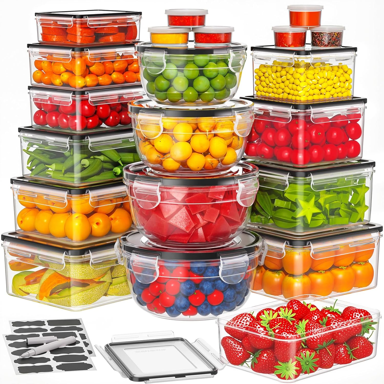Wwtop 42 Frischhaltedosen mit Deckel, Vorratsdosen-Set (21 Behälter + 21 Deckel), Meal-Prep-Boxen, auslaufsichere Aufbewahrungsbox mit Deckel, Küche für Mikrowelle, Kühlschrank, BPA-frei