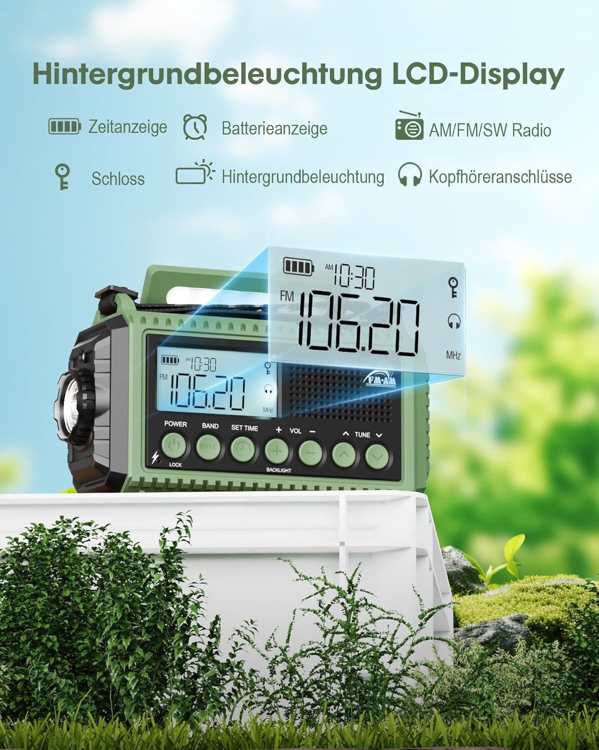 12000 mAh Kurbelradio, Solar- & Kurbel-Notfallradio, tragbares Retro-Radio mit Weltempfänger, AM/FM/SW-Radio, als Taschenlampe & Leselampe, USB-Handy-Ladegerät, SOS-Alarm, für Camping, Notfall, Blackout – Bild 6