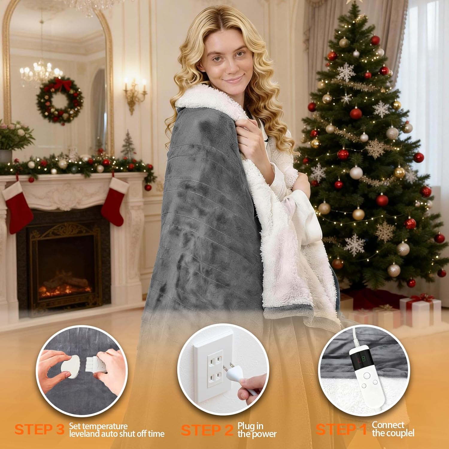 Heizdecke mit automatischer Abschaltung, 130 x 180 cm, 10 Heizstufen & 8-Stunden-Timer, Überhitzungsschutz, maschinenwaschbar, Flanell-Thermodecke elektrisch für Bett, Sofa und Heimbüro – Bild 5