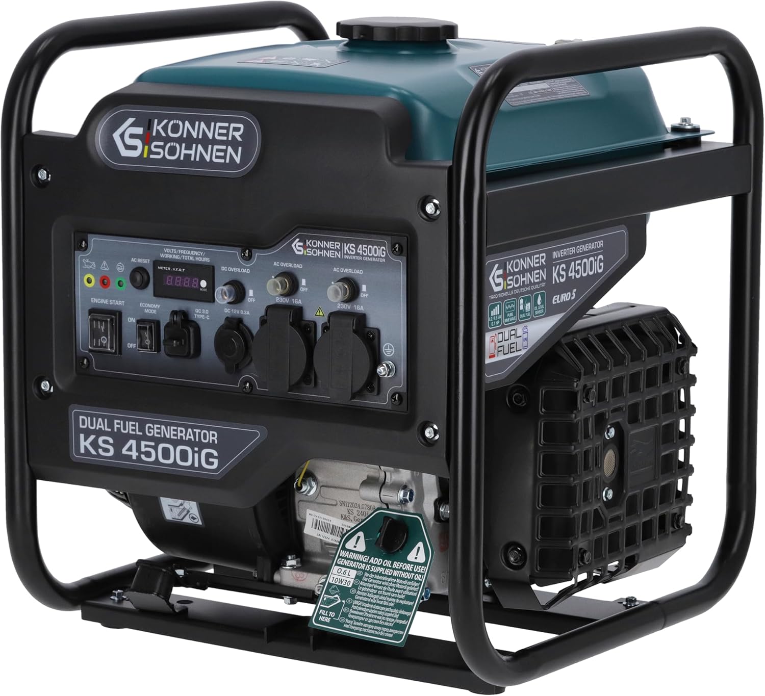 K&S Könner&Söhnen KS 4500iG Inverter Generator (Gas/Benzin) 4500 W, Stromerzeuger mit USB, Eco-Modus, Notstromaggregat für Camping, Haus und Werkstatt, Generator Inverter, Stromerzeuger Benzin LPG – Bild 3