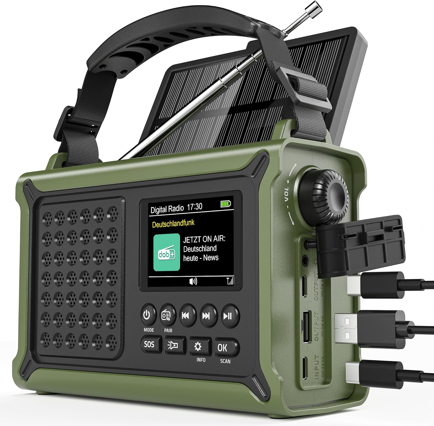 12000 mAh Kurbelradio, DAB+/FM, Notfallradio mit 8500 mm² Solarpanel & 650 mA Handkurbeldynamo, Solarradio mit Bluetooth 5.0, Taschenlampe & Ladegerät, USB, SOS, tragbares Radio für Camping & Notfälle