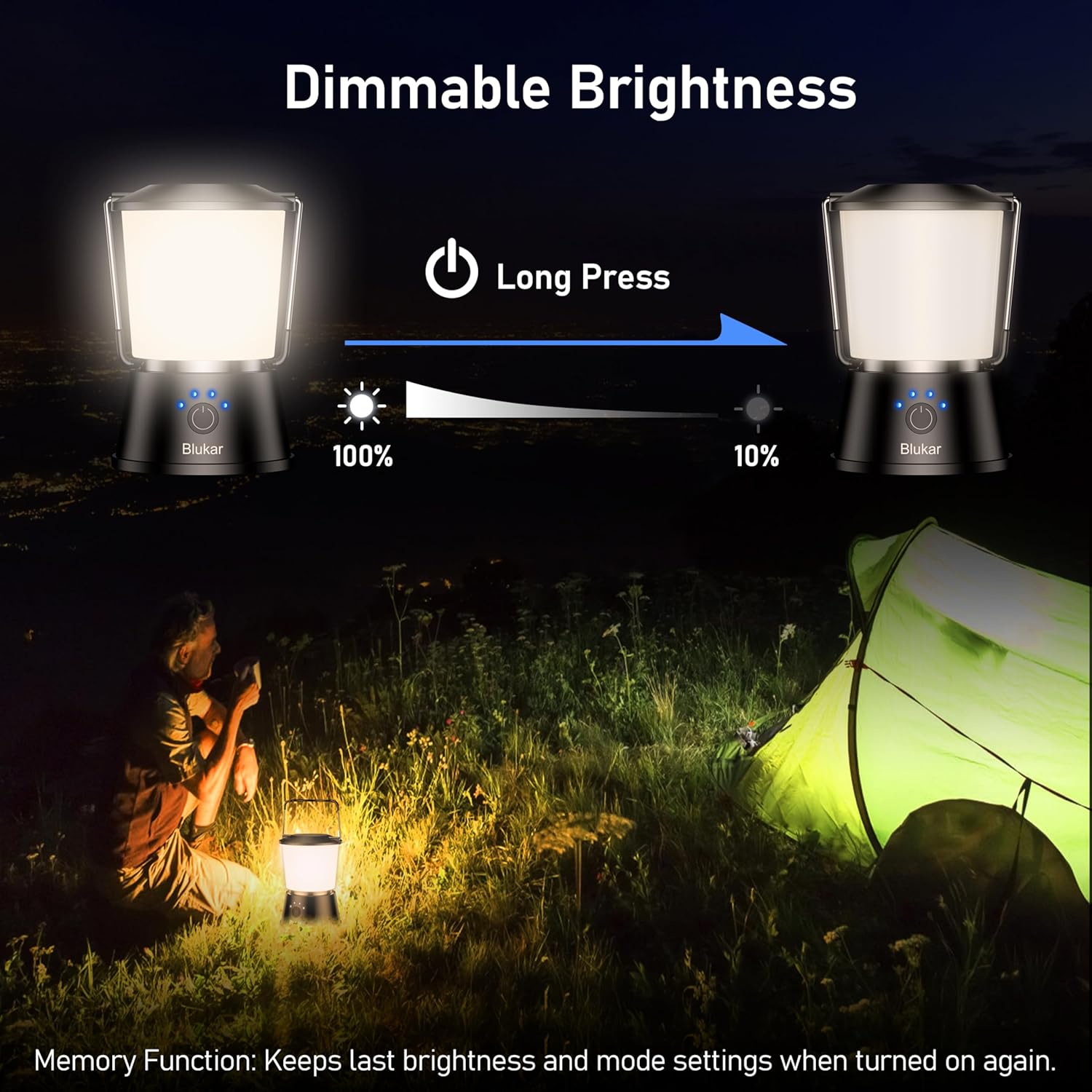 Blukar LED Campinglampe tragbar, 2000 L superhelle Campinglaterne, wiederaufladbare Zeltlampe mit Haken, stufenlos dimmbar & 5 Lichtmodi, 8+ Stunden Dauer, Notlicht für Camp, Stromausfall Schwarz | 360° superhelle Vorhanglampe mit 5 Modi für den Außenbereich/Notfall/Stromausfall – Bild 4