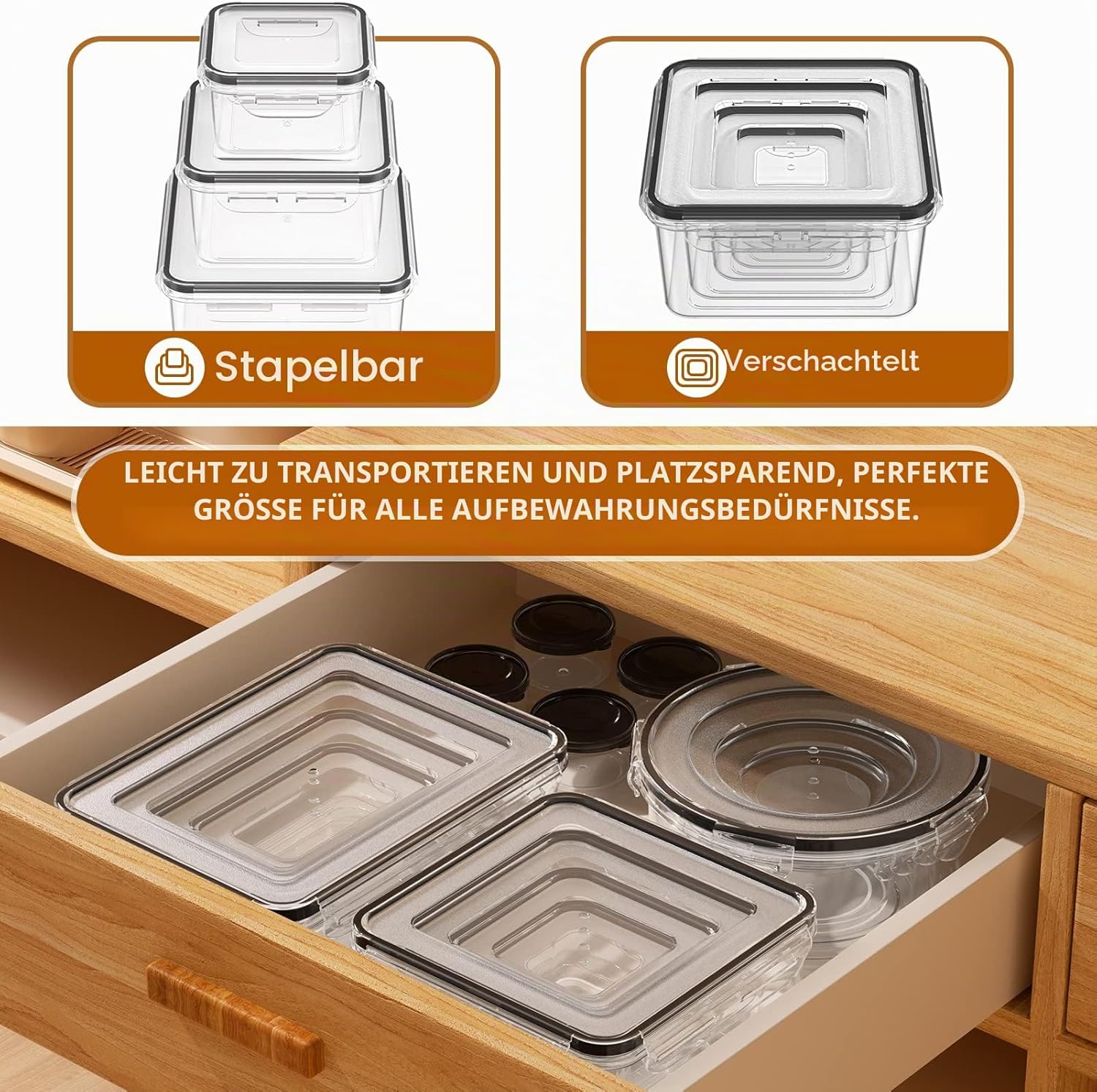 KEMETHY Frischhaltedosen mit Deckel, 40-teiliges Vorratsbehälter-Set (20 Behälter & 20 Deckel), Meal-Prep-Boxen, auslaufsichere Aufbewahrungsbox mit Deckel Küche mit Etiketten und Markierungsstift – Bild 7