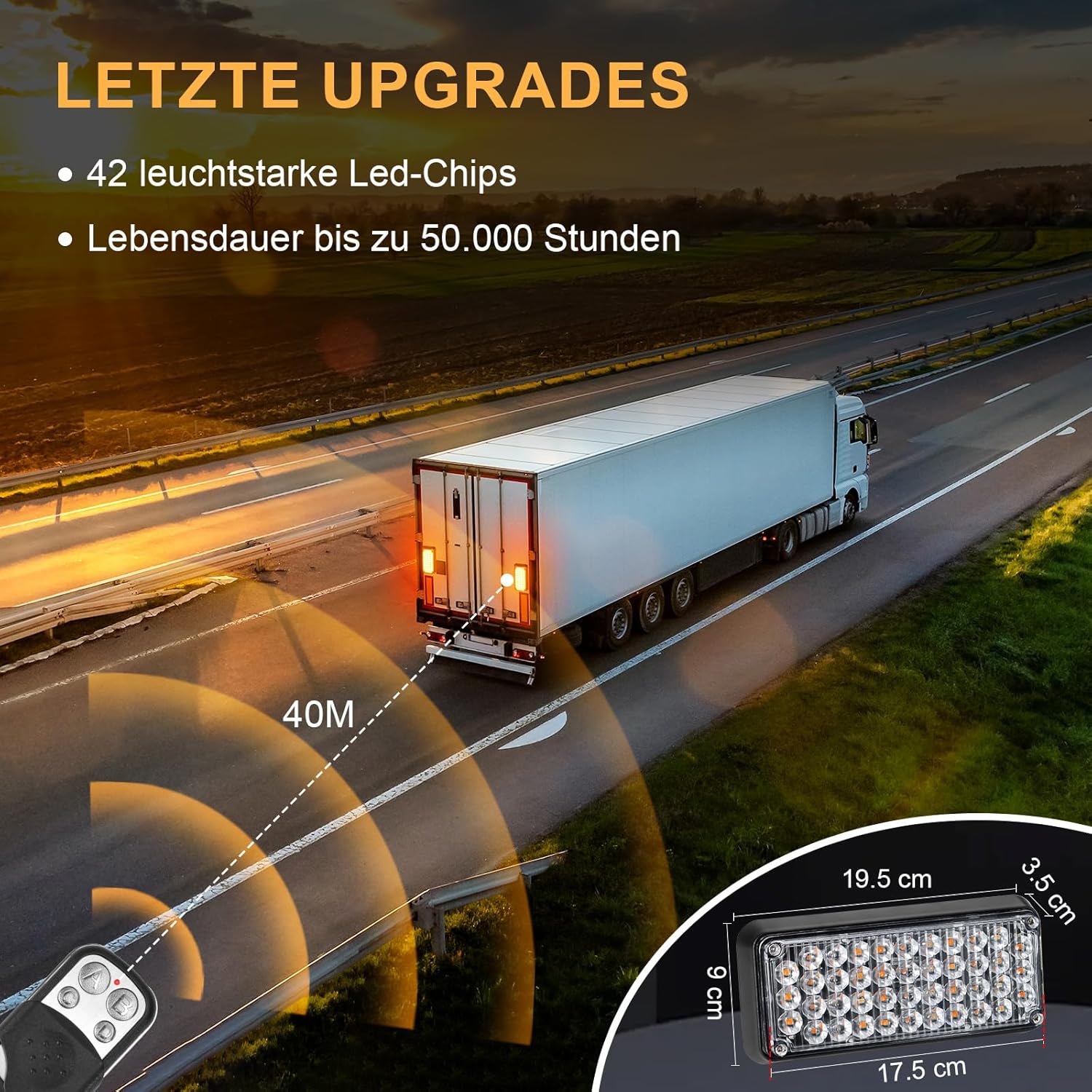Dinfu LED-Warnleuchte, Batterie mit Fernbedienung, 12 V, gelbes Blinklicht, Auto-Magnet, kabellos, 5 Modi, wiederaufladbar, tragbar, LED-Blitzlicht mit Ladekabel für Auto, LKW, Traktor, Auto, LKW – Bild 3