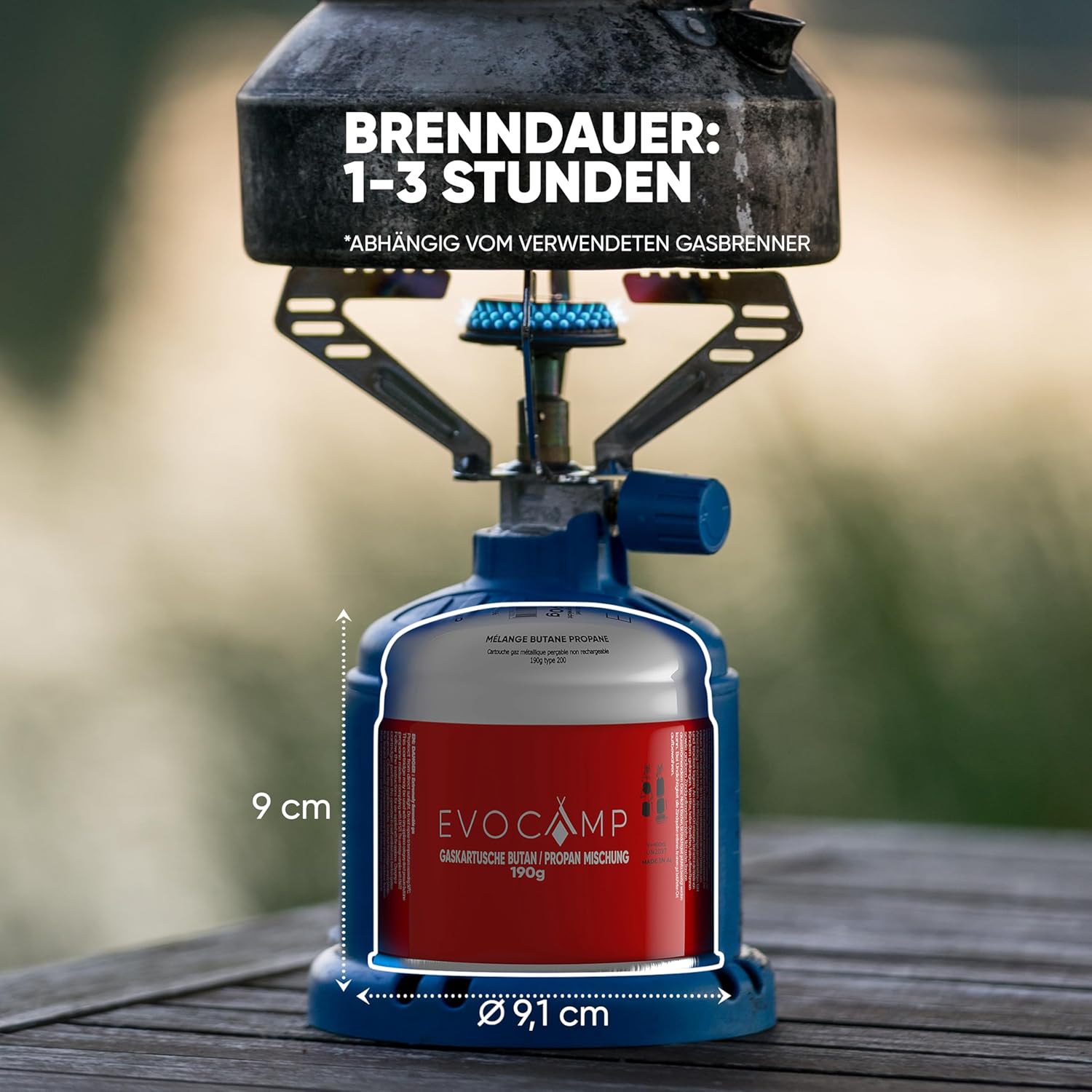 EVOCAMP 4 x durchstechbare Kartuschen 190 g, Propan-Butan-Gaskartuschen mit integriertem Gas-Lock-System, Gaskartusche mit Campinggas, geeignet für Gaskocher, Campingkocher, Gasbrenner, Kohleanzünder, Lötlampe – Bild 3
