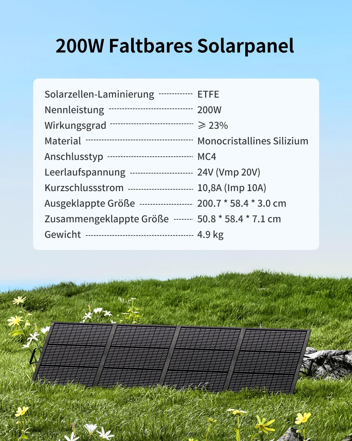 ABOK Asp200 200 W faltbares Solarpanel für Kraftwerk, Camping und Wohnmobil | Tragbares Solarpanel für Solargenerator, Notstromversorgung im Freien, ideal für Camping, Wohnmobil, Garten und netzunabhängige Stromversorgung – Bild 7