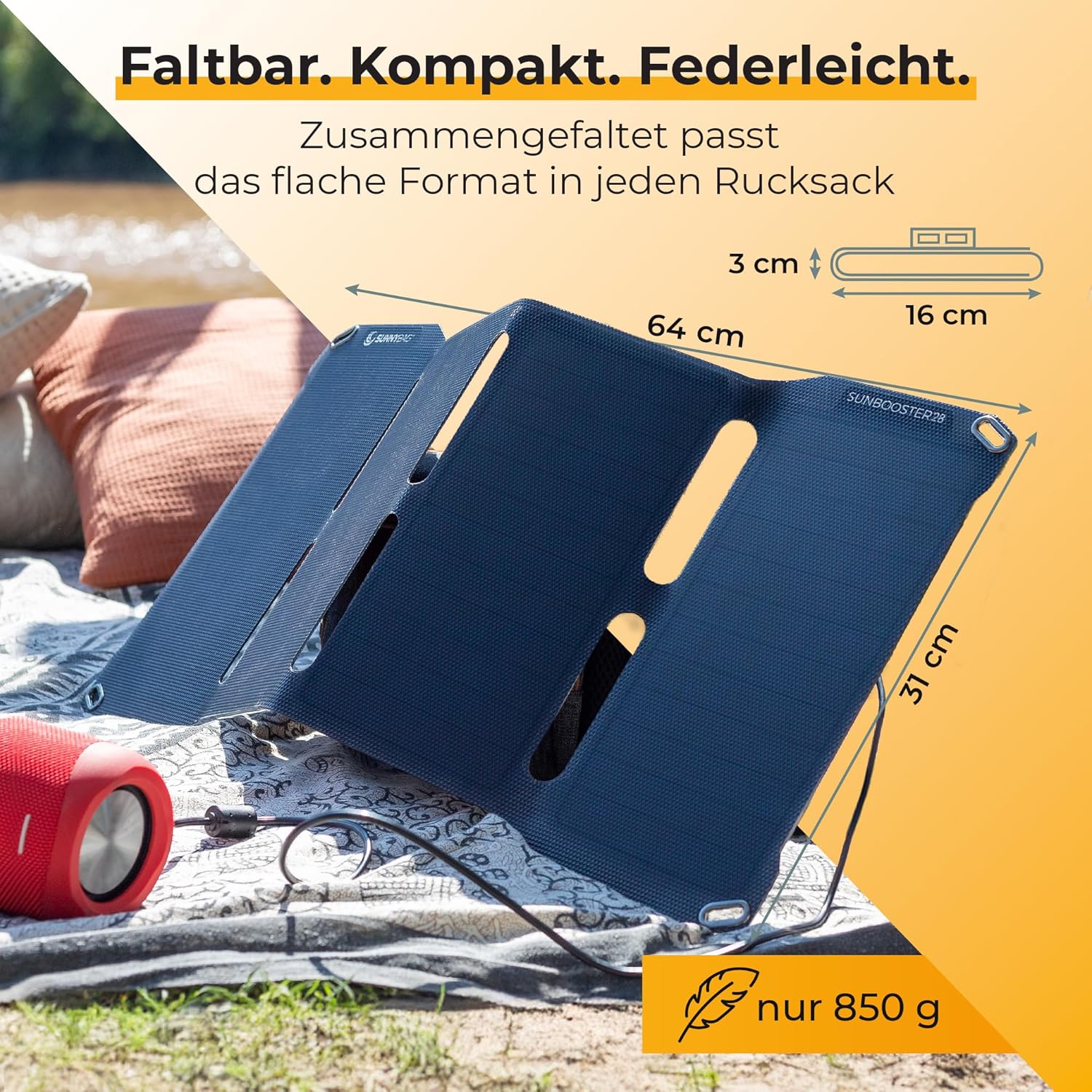 Sunnybag Sunbooster 28 Solarpanel (faltbar & effizient!) – Solarladegerät (wasserdicht & robust) – Solarpanel mit 2 x USB für Wandern, Camping & Outdoor – ideal für Handy & Powerbank (28 W Leistung) – Bild 6