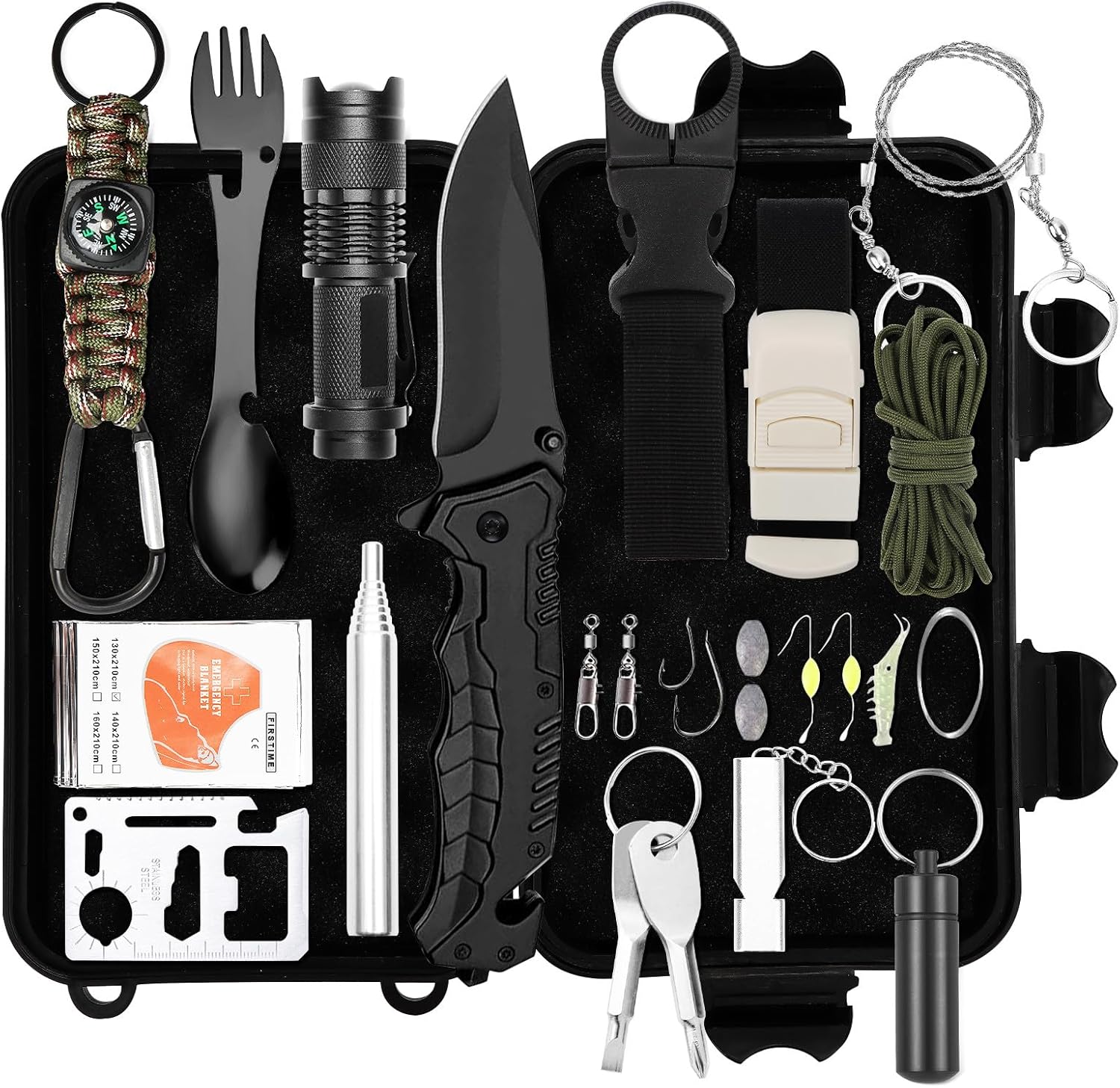 Survival Kit 25 in 1, Professionelles Notfallset Outdoor Home, Premium Set Messer Outdoor-Ausrüstung, Survival-Ausrüstung für Camping, Bushcraft, Wandern, Jagd, Abenteuer, Väter, Männer